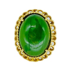 Vintage Green Jade Cabochon Cocktail Ring 14k Gold