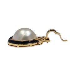 Vintage 19mm Mabe Pearl Pendant with Diamonds & Black Enamel Accents 18k Gold