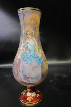 Vintage 19th Century, Artist Signed Pair of Enamel Vases