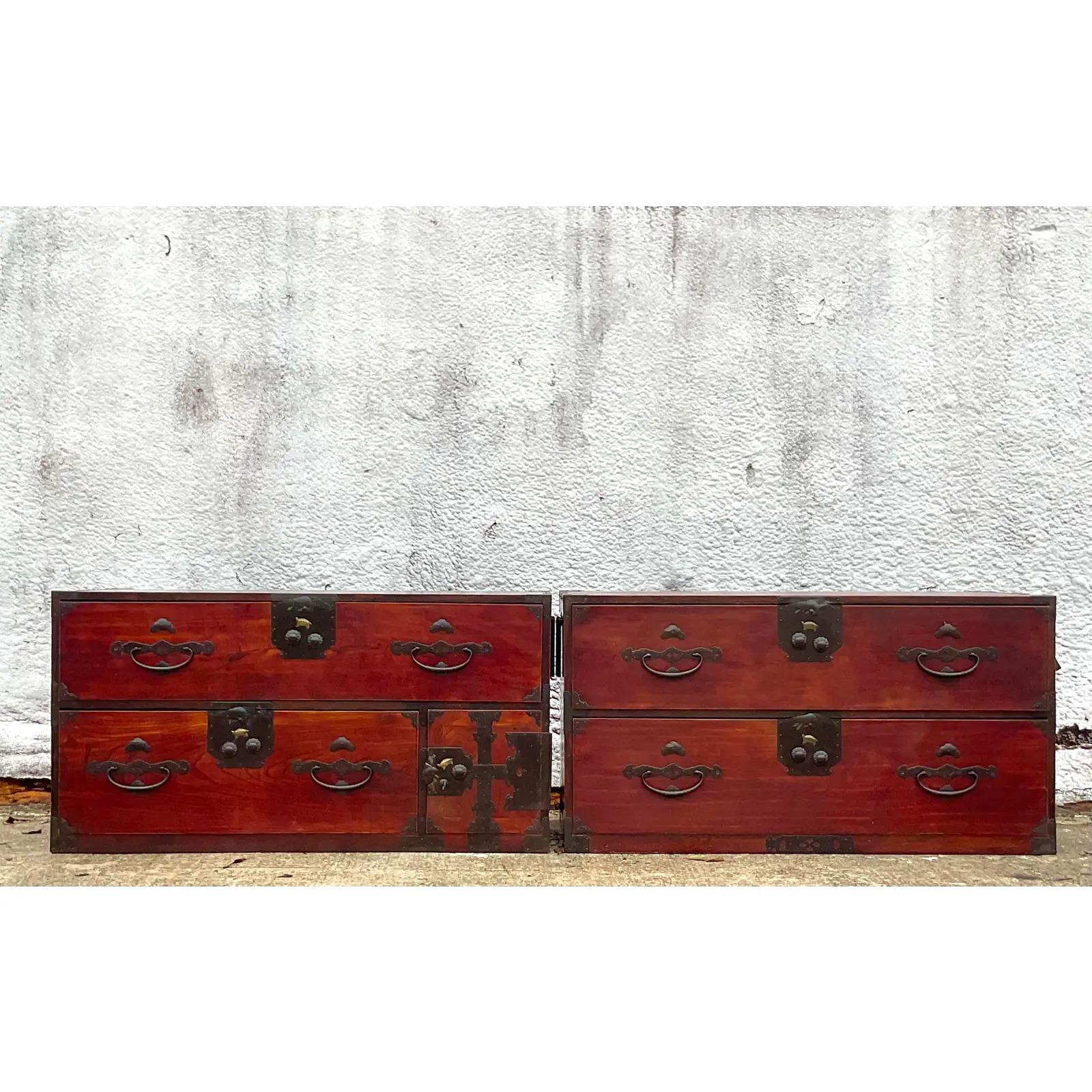 Southeast Asian Vintage 19th Century Asian Stacking Tansu Cabinets