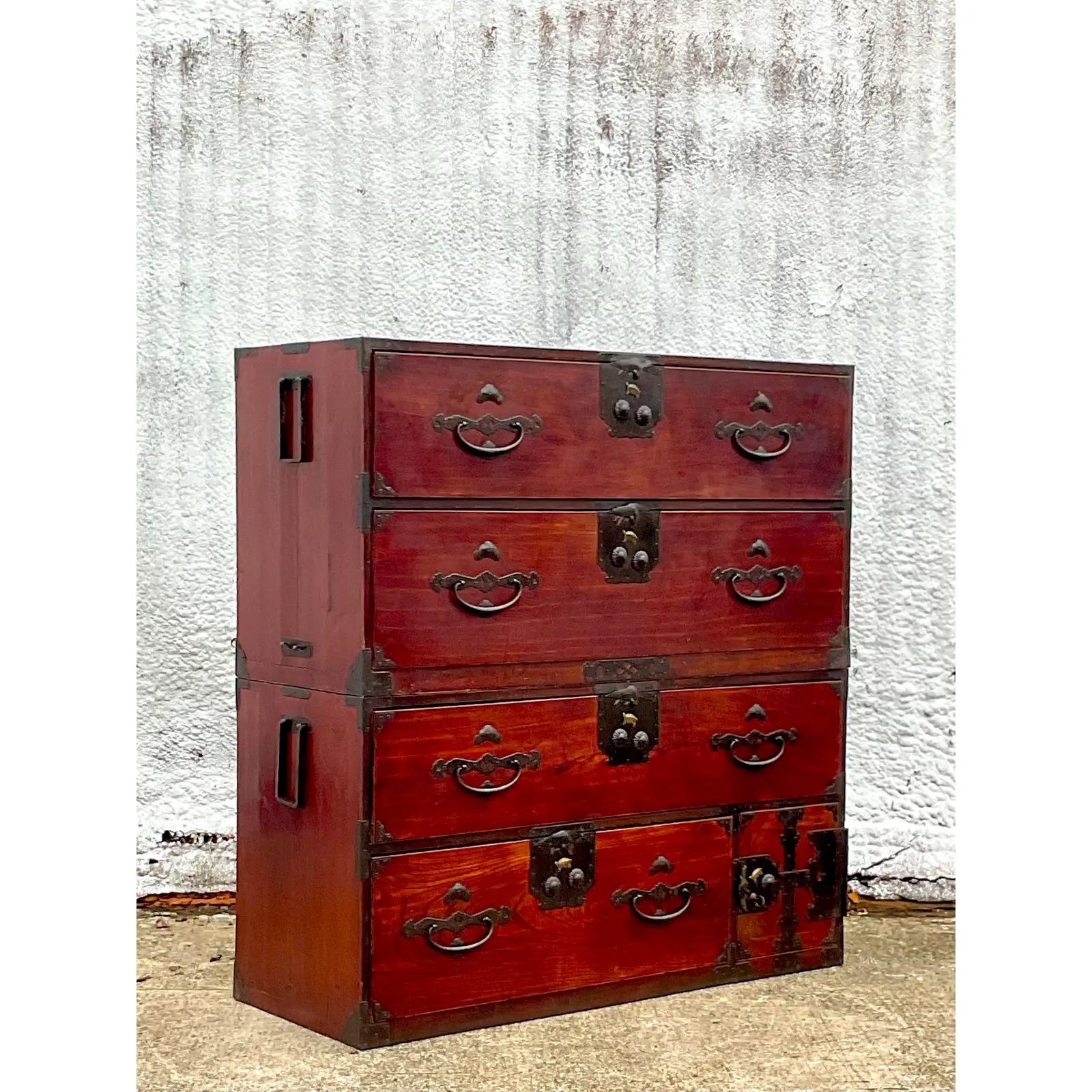 Metal Vintage 19th Century Asian Stacking Tansu Cabinets