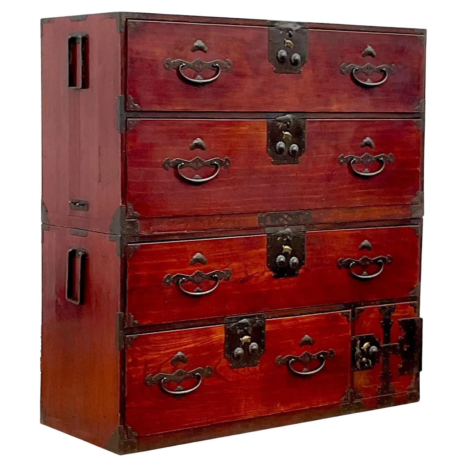 Vintage 19th Century Asian Stacking Tansu Cabinets