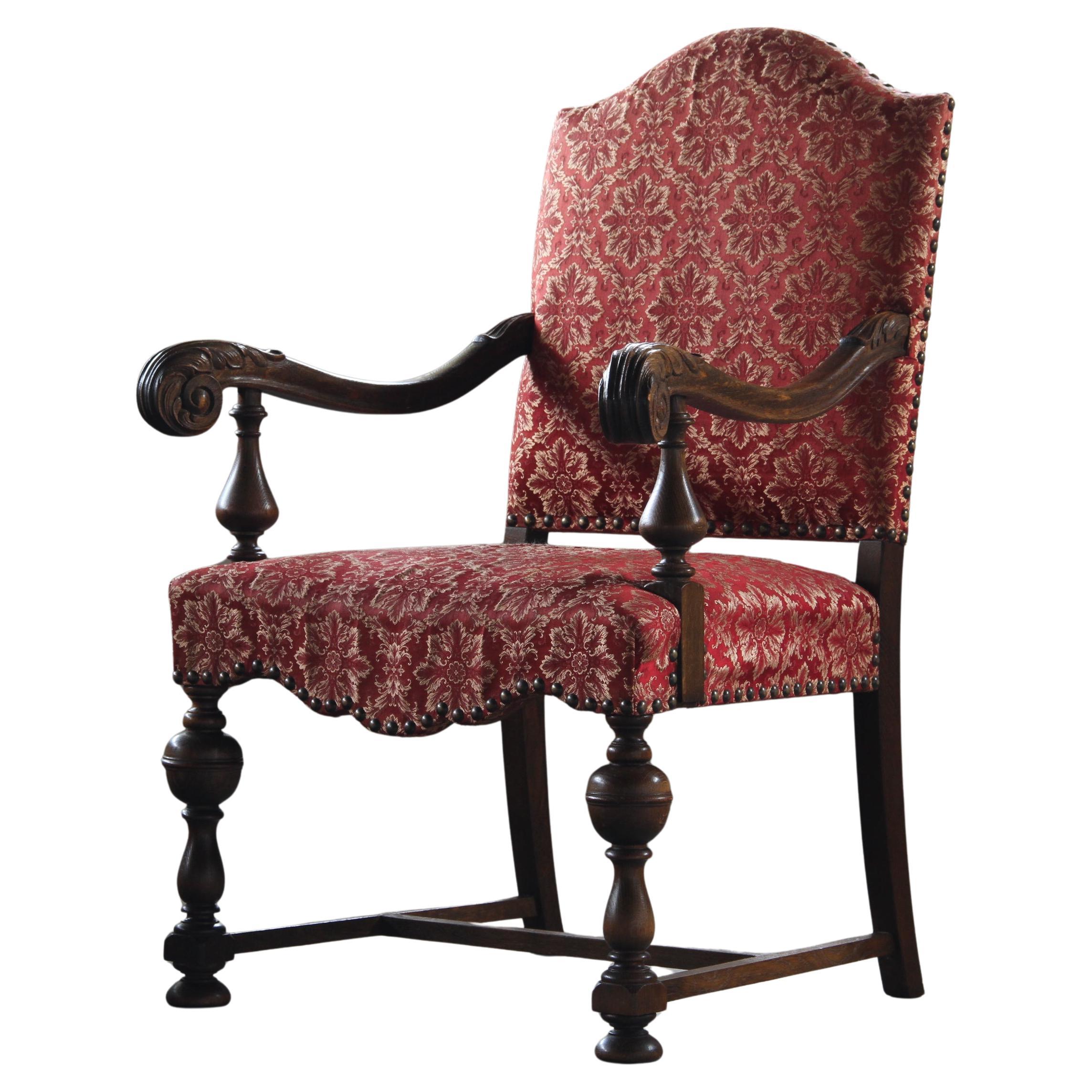 Vintage 19th Century Danish Baroque Oak Armchair - Louis XV style For Sale