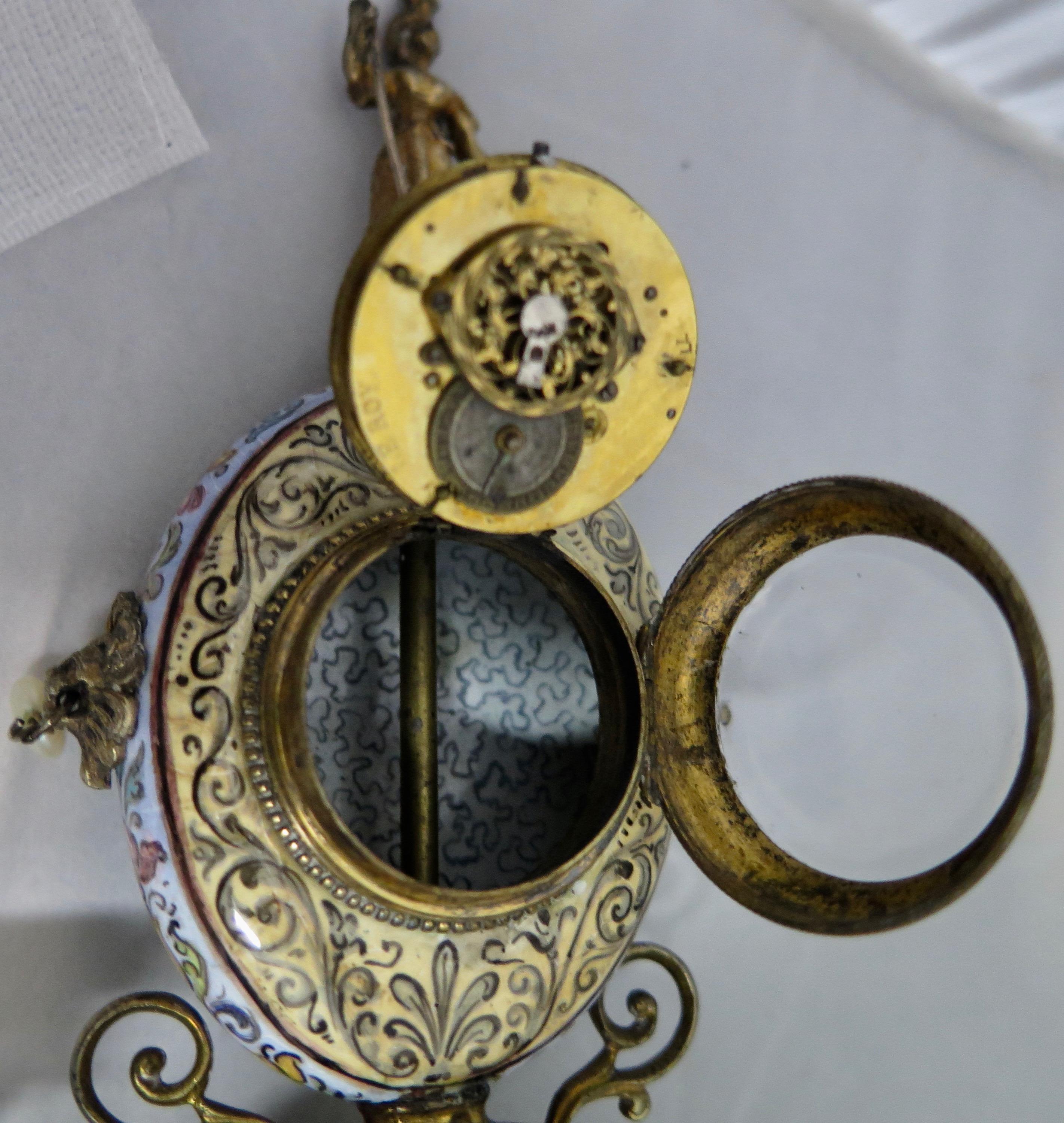 Vintage 19th Century Enamel/Silver Austrian Clock For Sale 14