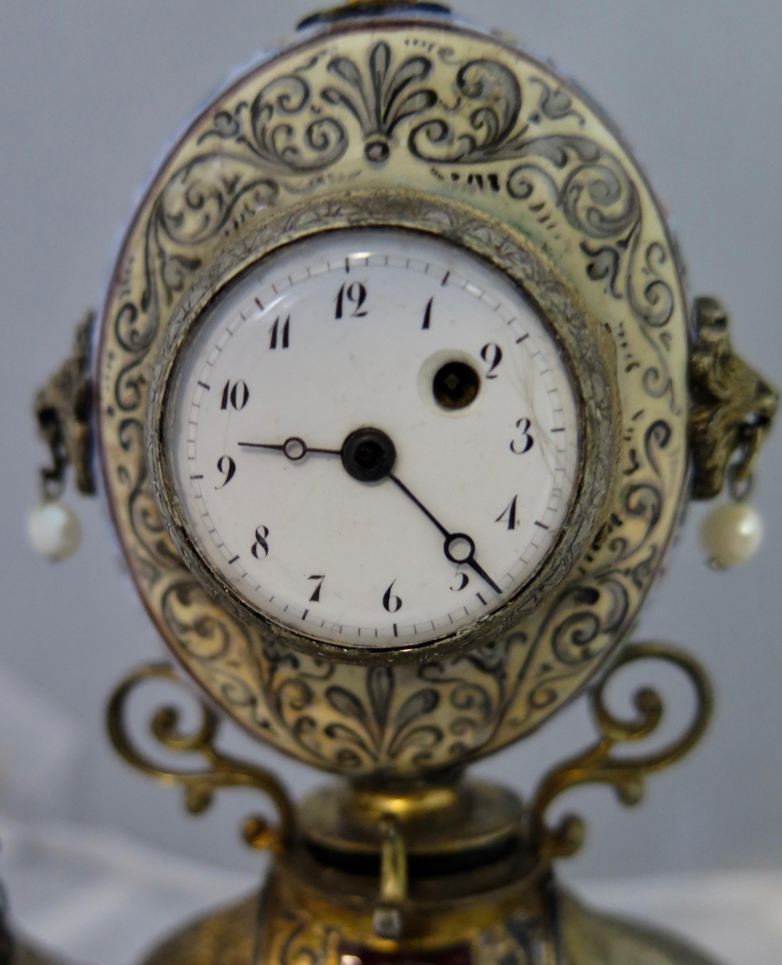 Vintage 19th Century Enamel/Silver Austrian Clock In Good Condition For Sale In Bronx, NY