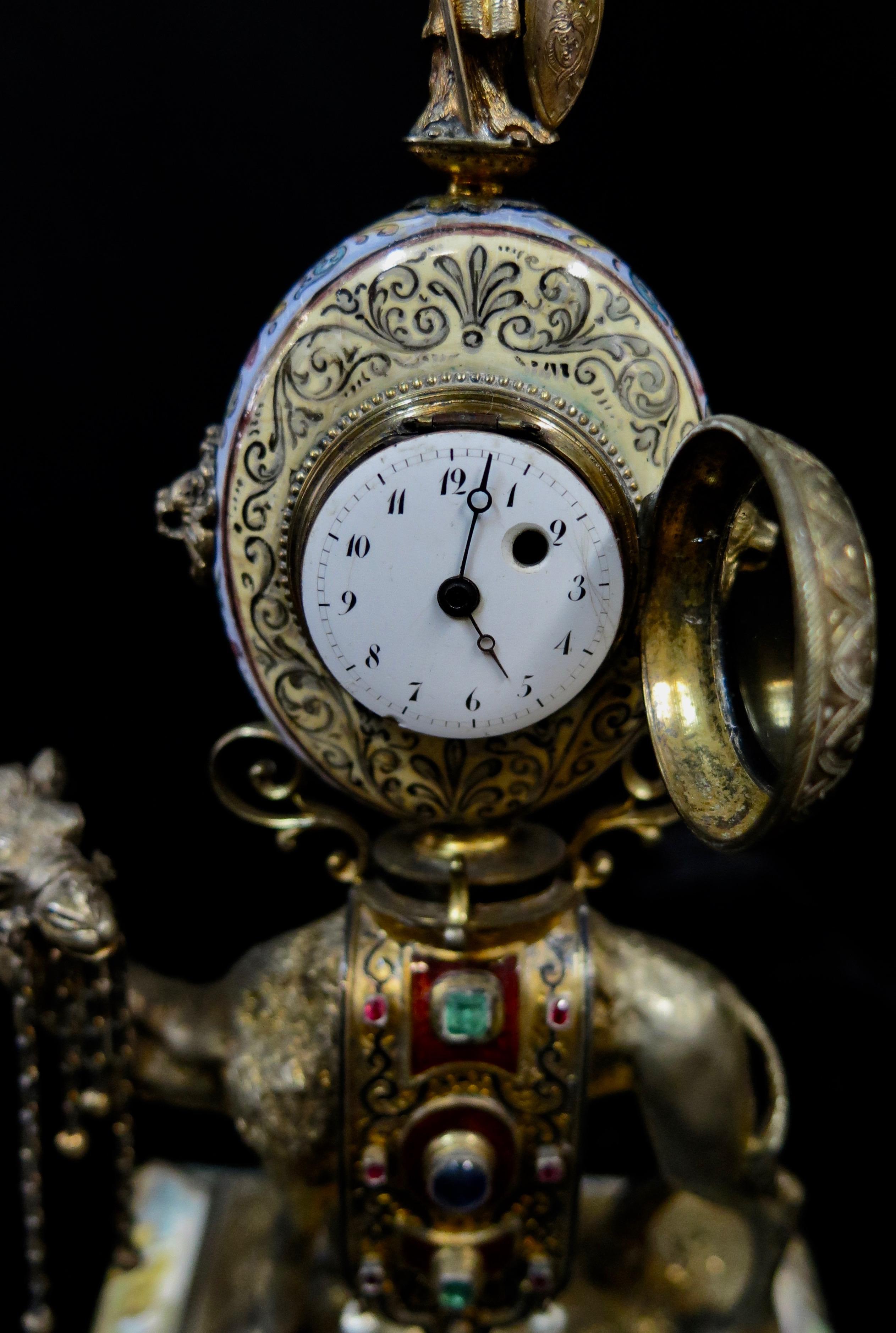 Vintage 19th Century Enamel/Silver Austrian Clock For Sale 1