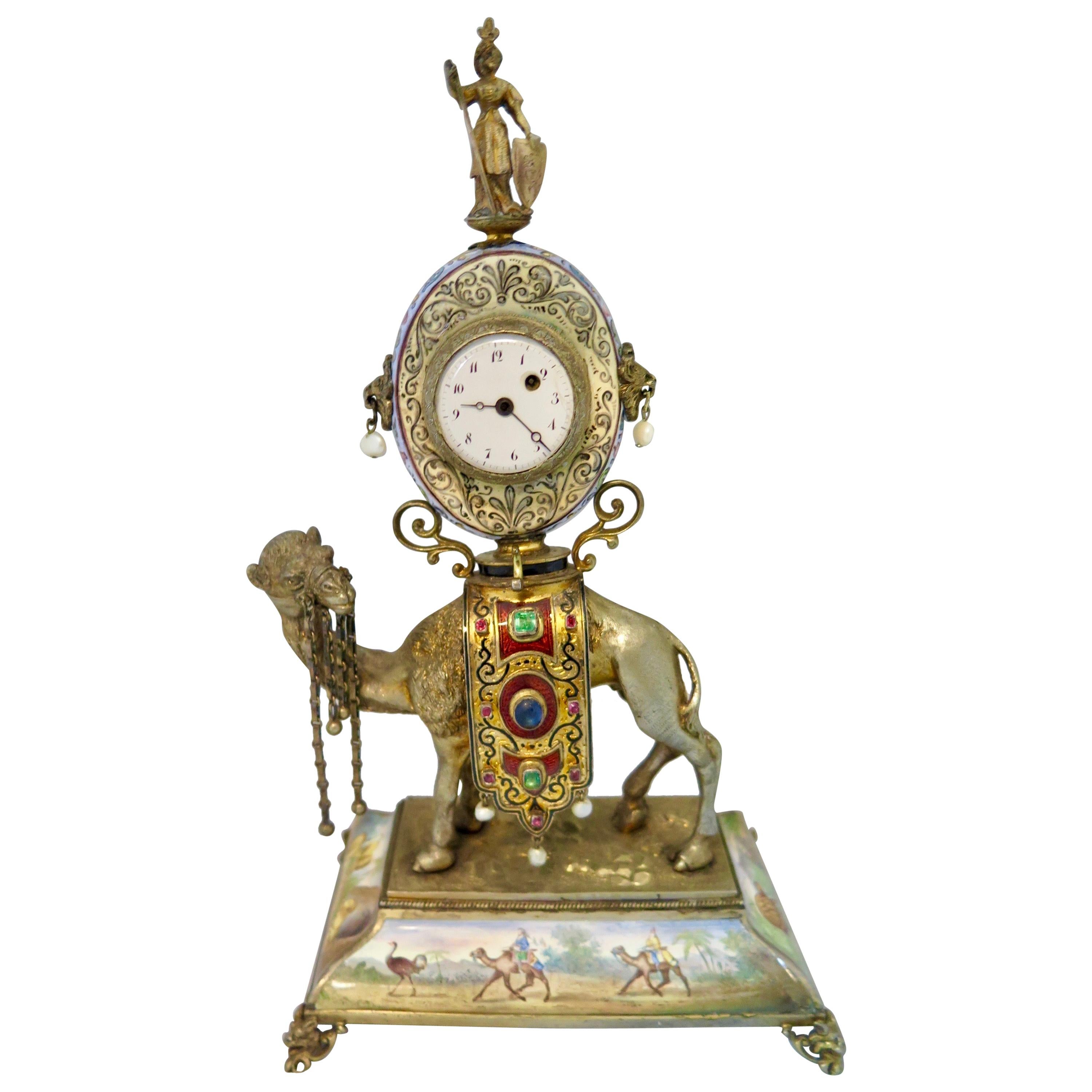 Vintage 19th Century Enamel/Silver Austrian Clock