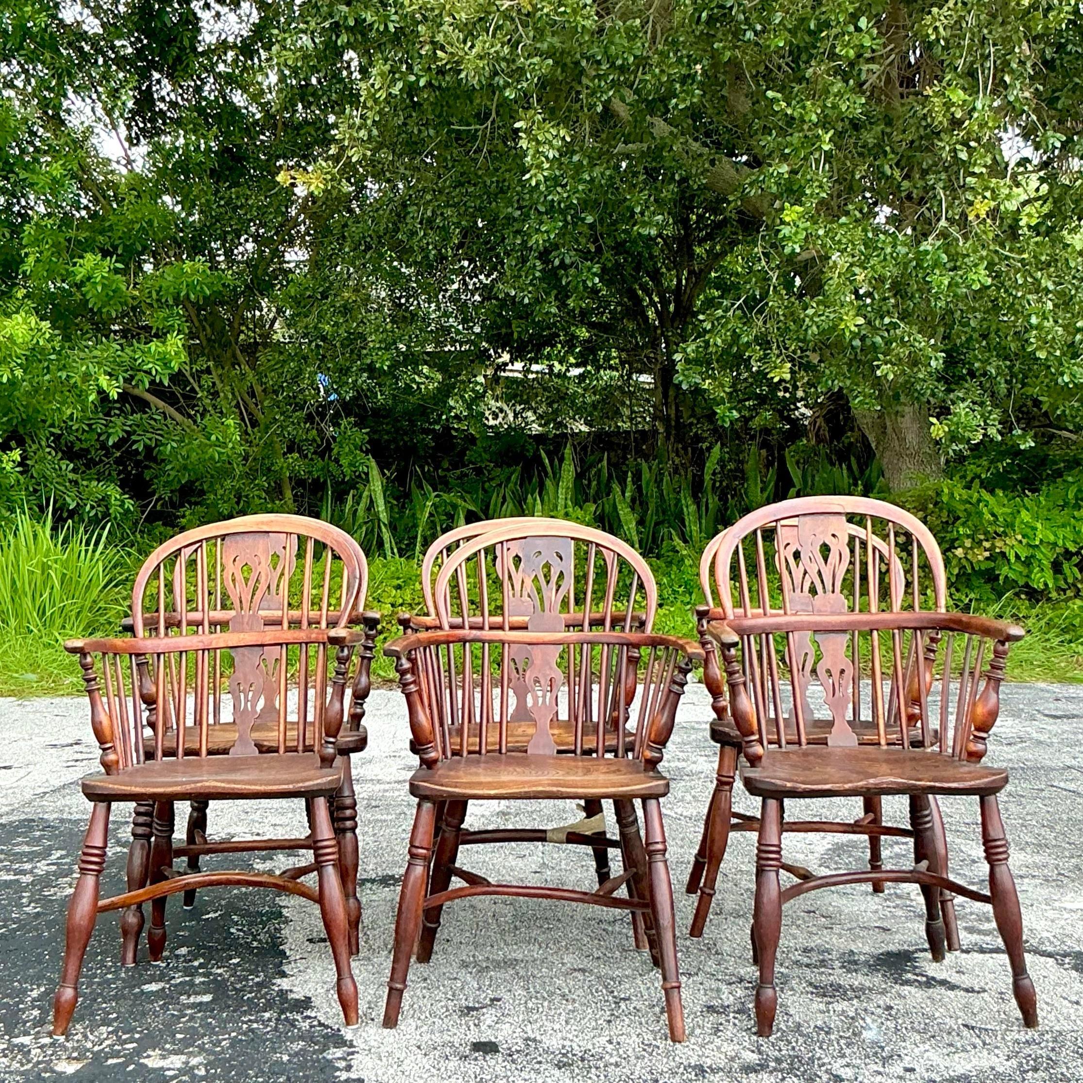 Sedie Windsor inglesi d'epoca del XIX secolo - Set di 6 sedie In condizioni buone in vendita a west palm beach, FL
