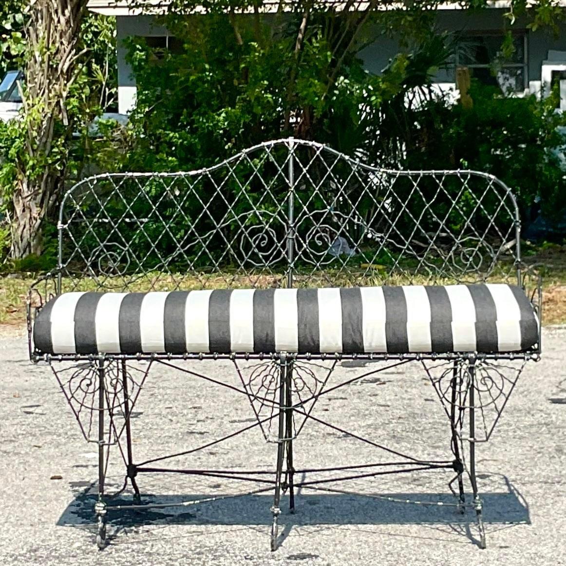 Vintage 19th Century French Art Nouveau Wire Garden Bench In Good Condition For Sale In west palm beach, FL