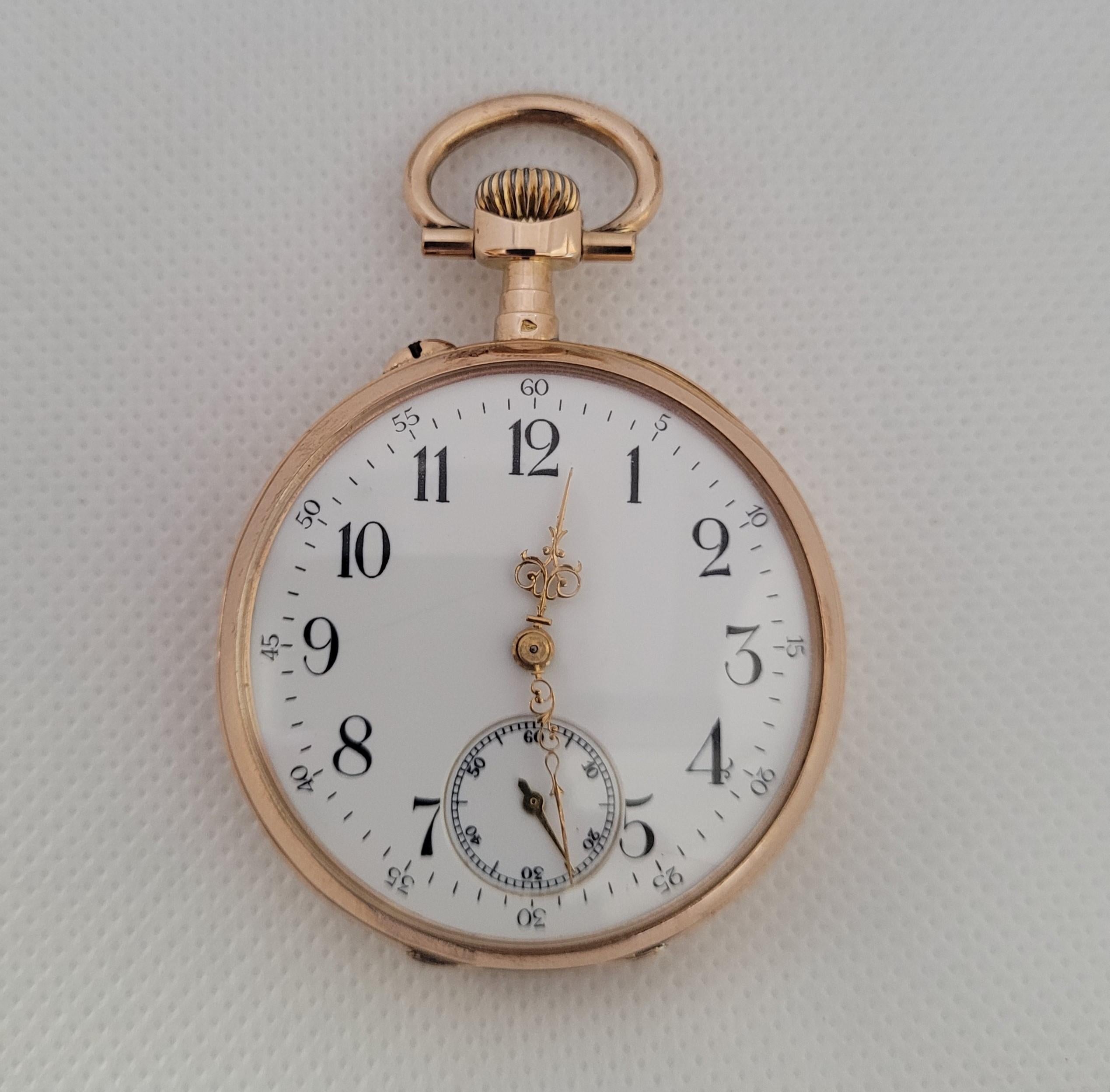 Vintage 44mm 19th Century 18kt Yellow Gold Pocket Watch, Good Working Condition, Case # 68495, Galonne, Very Good Condition, White Face, Black Numerals, Second Hands, Floral Scroll Design on Back. Can be engraved on the back. The crystal is glass
