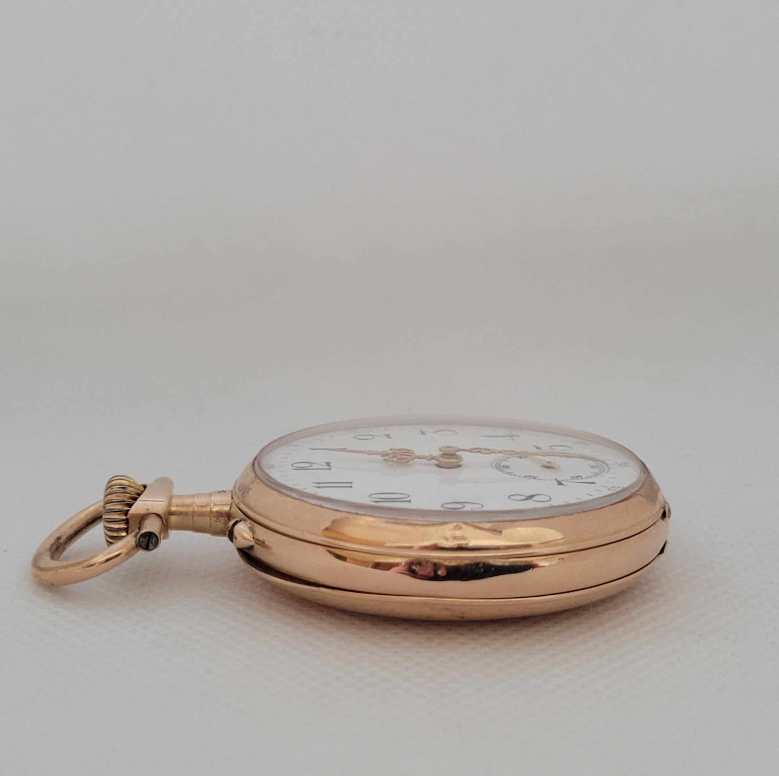 44mm 18kt Gold Yellow 19th Century Galonne Pocket Watch, Warranty, Serviced In Good Condition For Sale In Rancho Santa Fe, CA