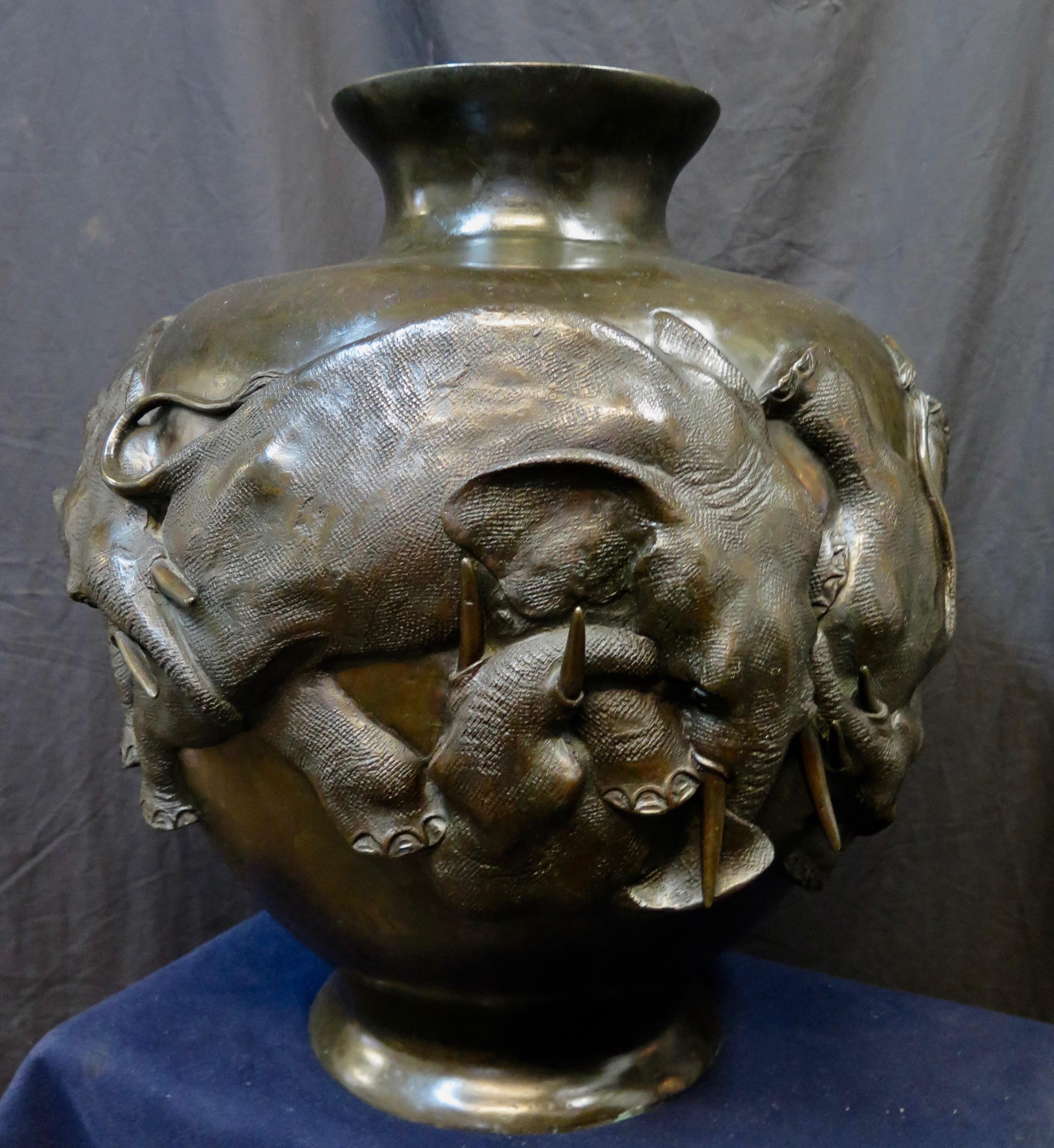 Vintage 19th Century Japanese Palace Size Bronze Figural Vase 1