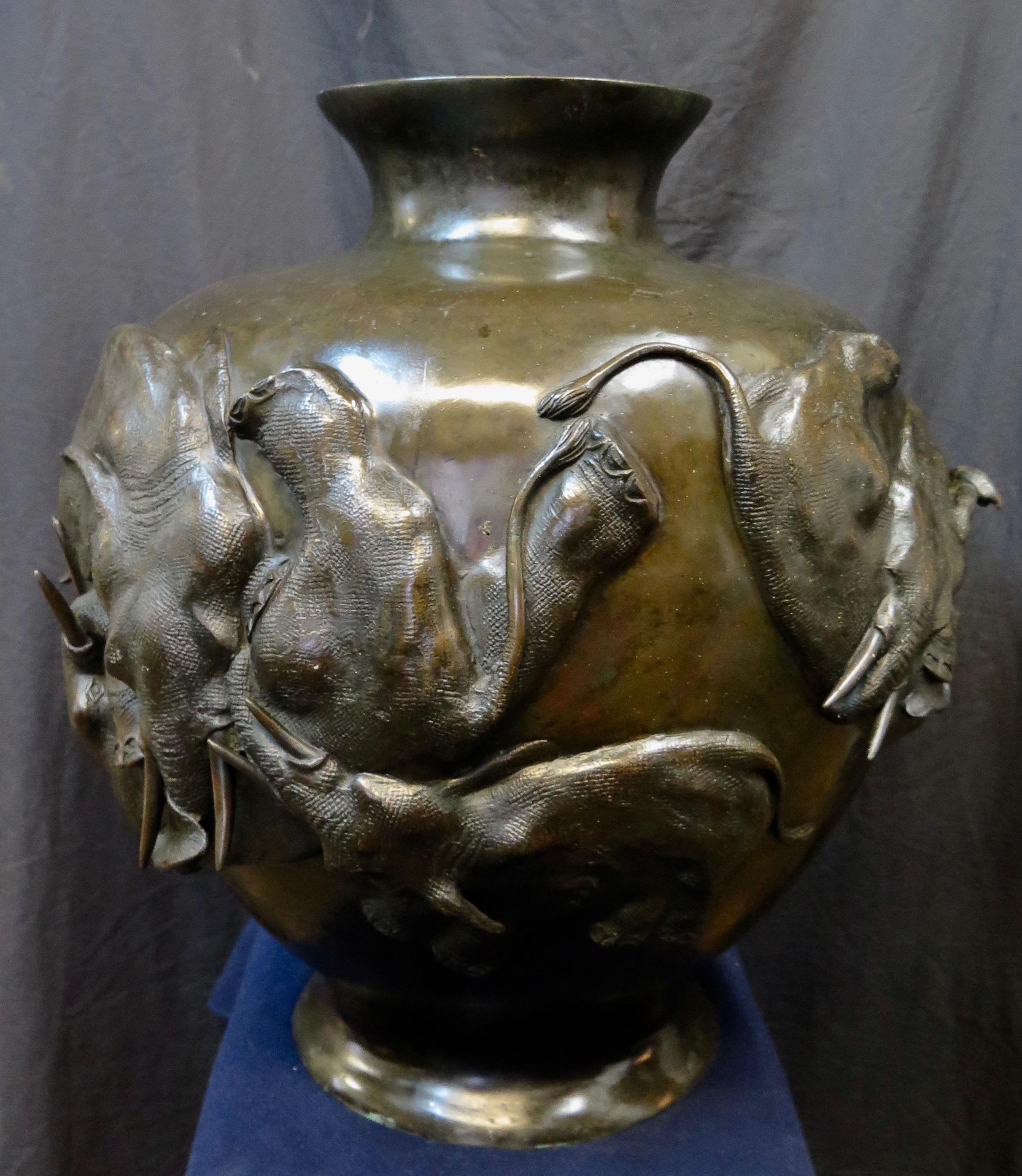 Vintage 19th Century Japanese Palace Size Bronze Figural Vase 2