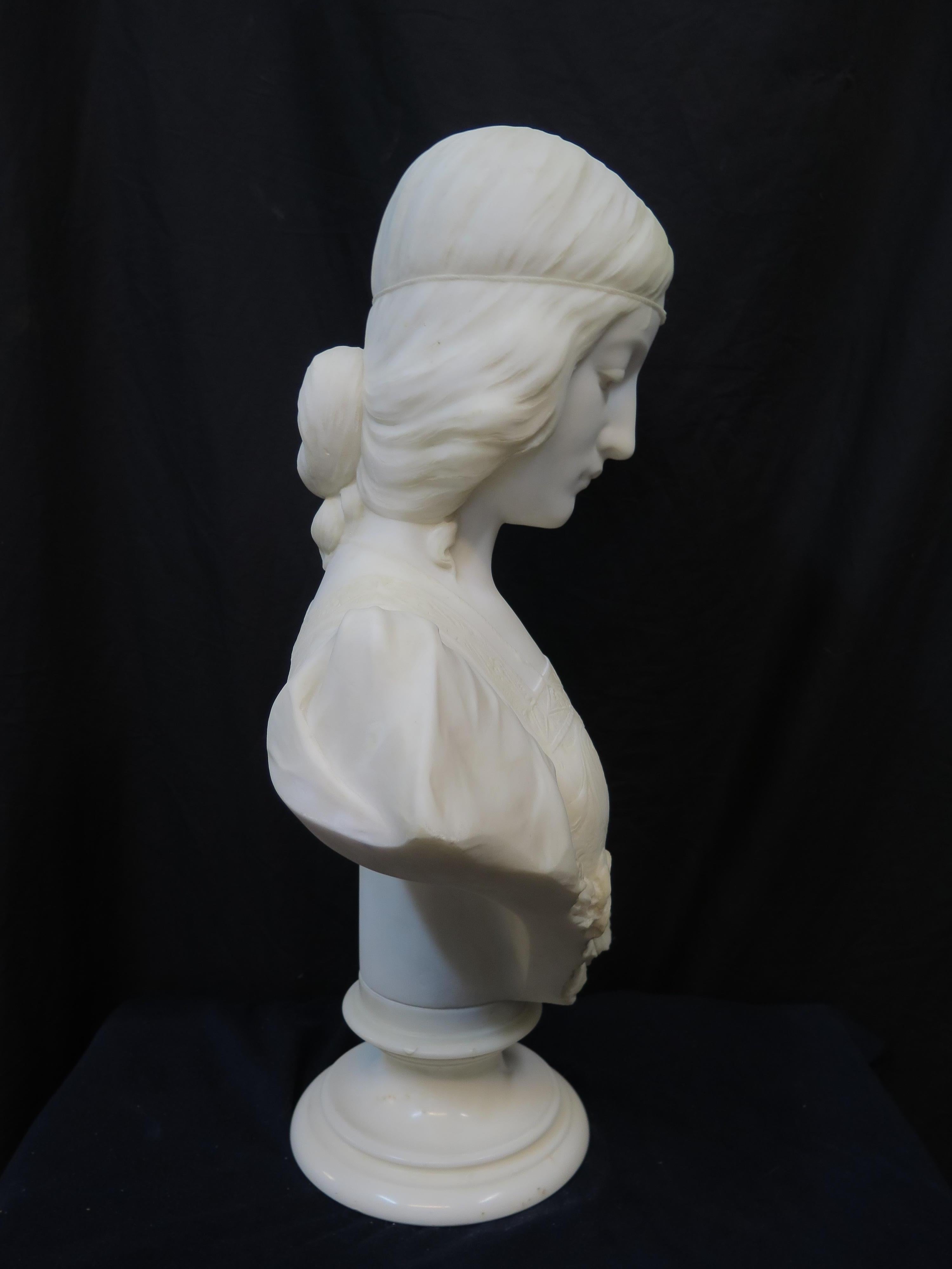 Vintage 19th Century Marble Bust of a Young Maiden, Signed 6