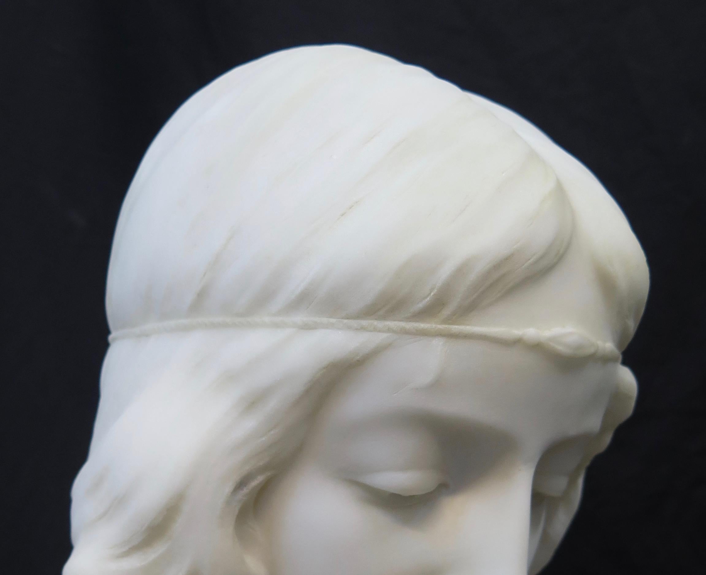 Vintage 19th Century Marble Bust of a Young Maiden, Signed 8
