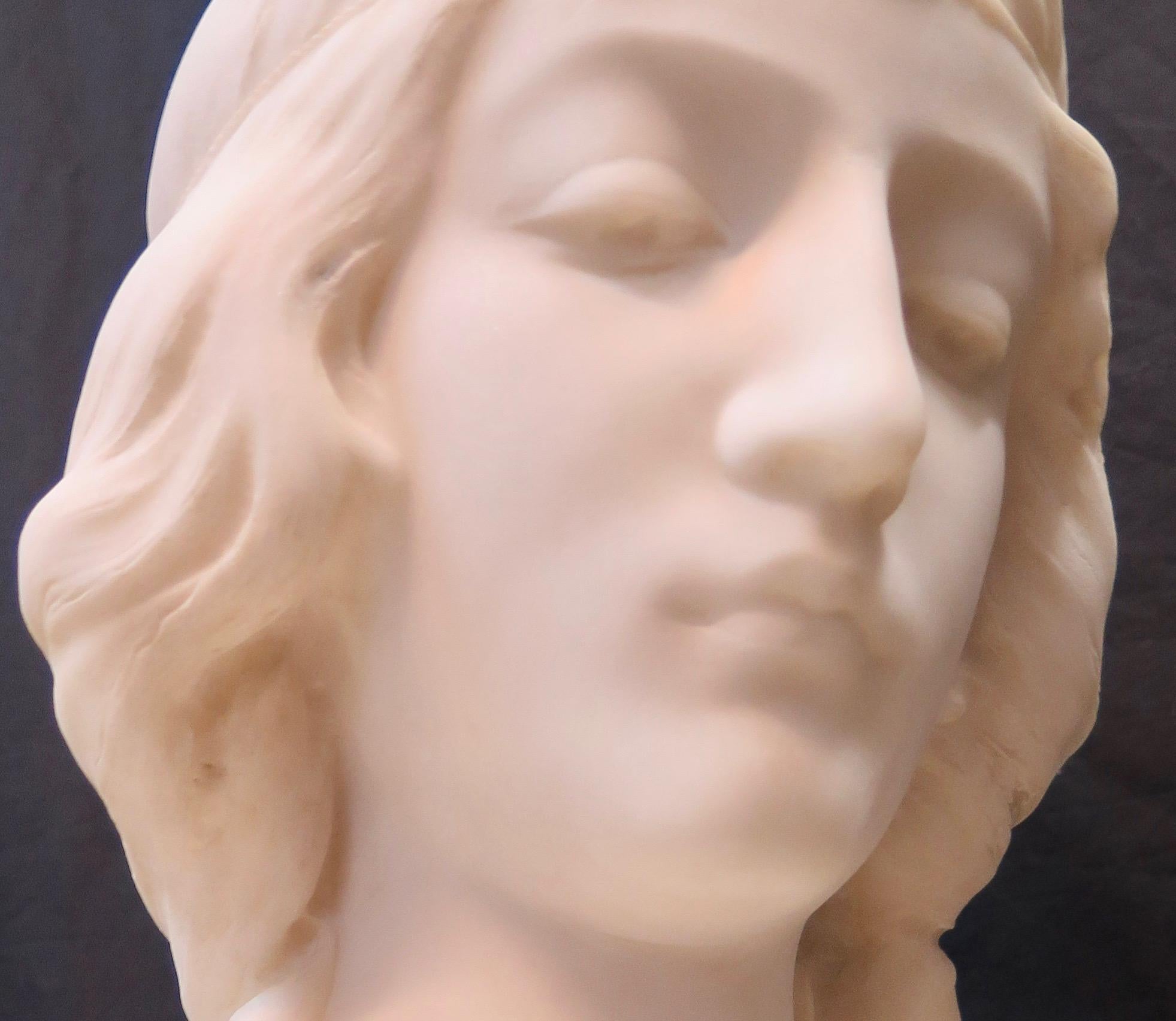 Vintage 19th Century Marble Bust of a Young Maiden, Signed 9