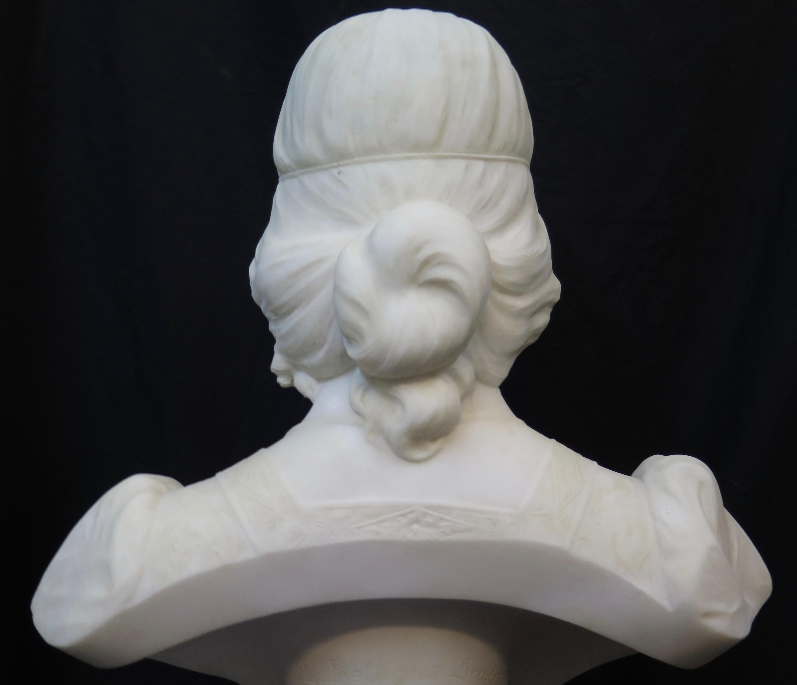 Vintage 19th Century Marble Bust of a Young Maiden, Signed 2