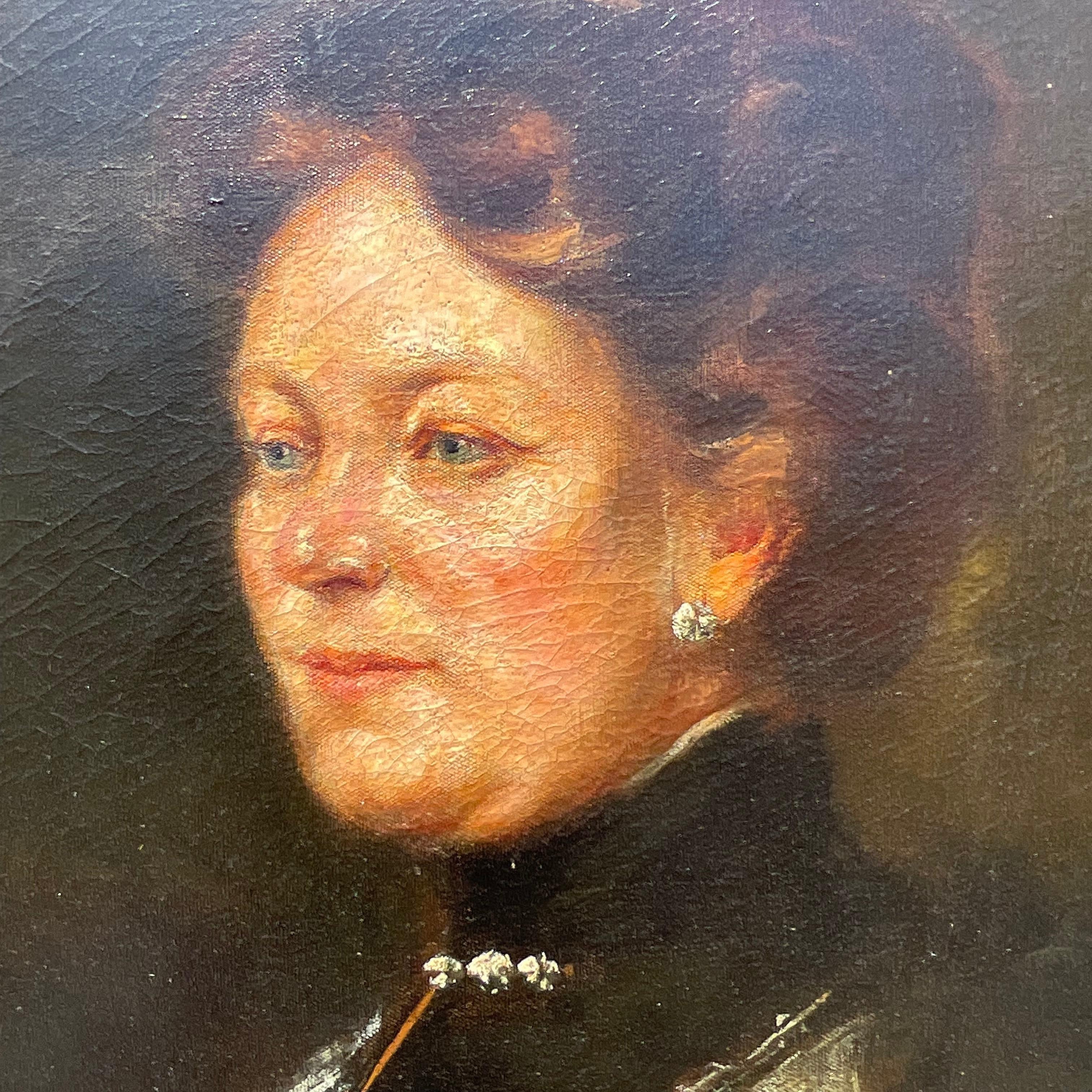 Vintage 19th Century Original Oil Portrait of Lady In Good Condition In west palm beach, FL