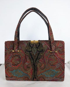 Vintage 19th Century Paisley Top Handle Purse