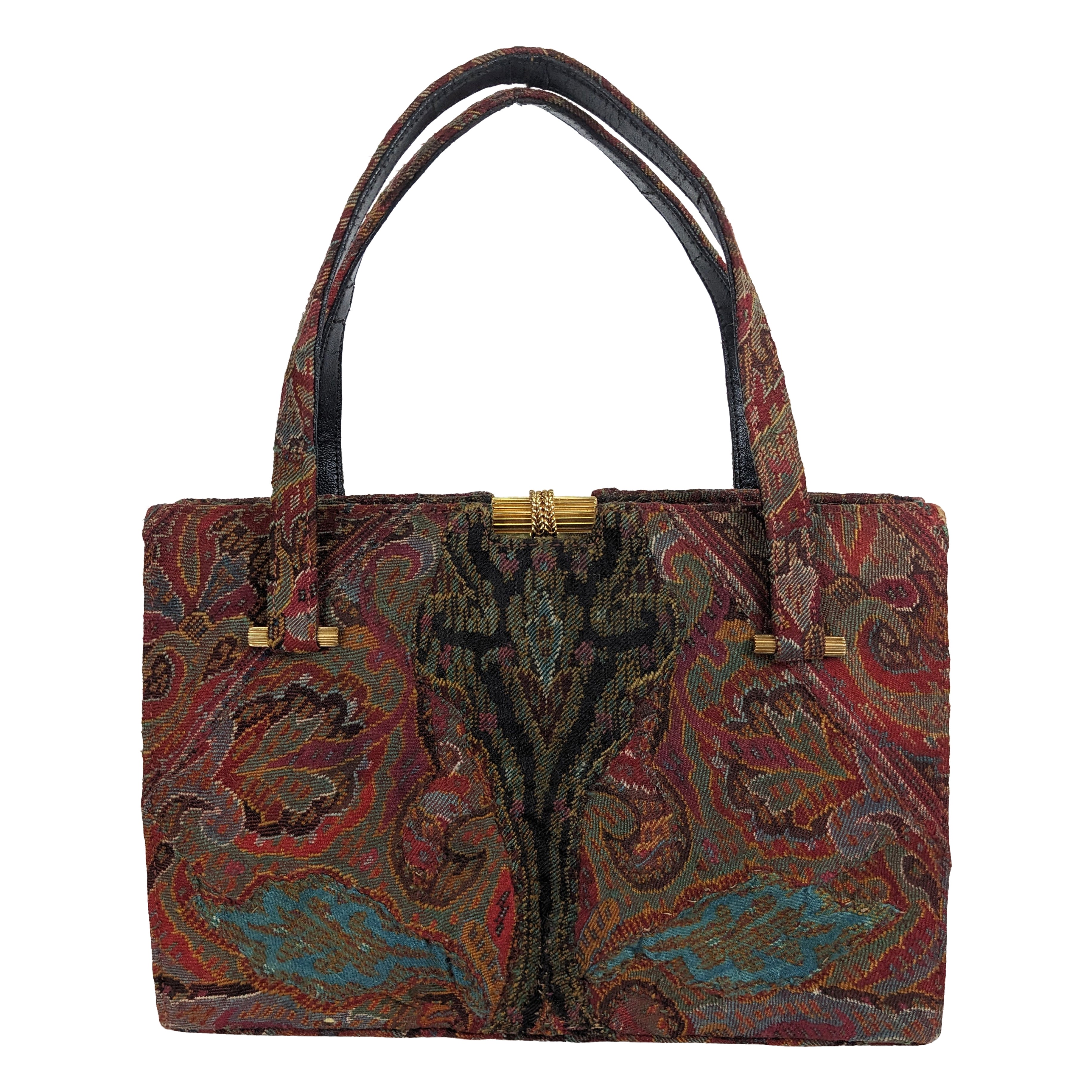 Vintage 19th Century Paisley Top Handle Purse