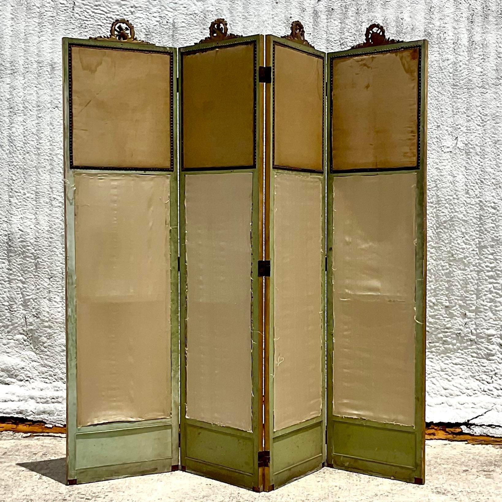 Vintage 19th Century Regency Gilt Swag Folding Screen In Good Condition In west palm beach, FL