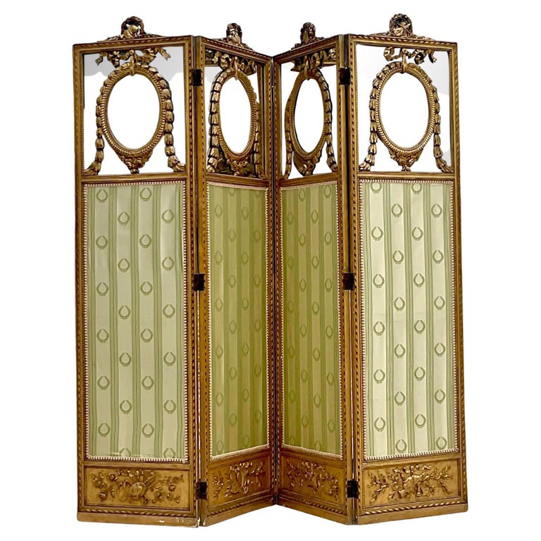 Vintage 19th Century Regency Gilt Swag Folding Screen For Sale at 1stDibs
