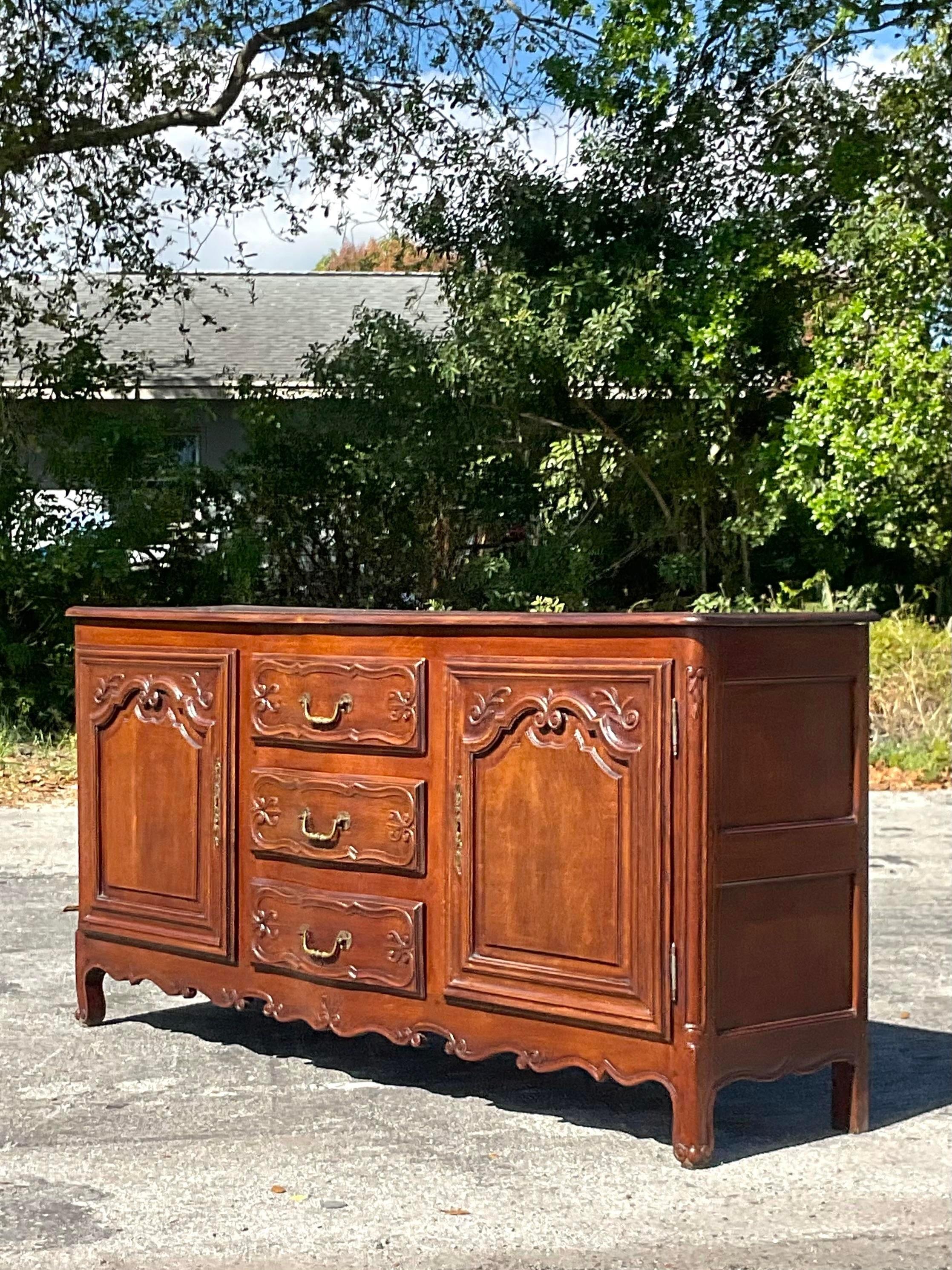Vintage 19th Century Regency Hand Carved Credenza In Good Condition For Sale In west palm beach, FL
