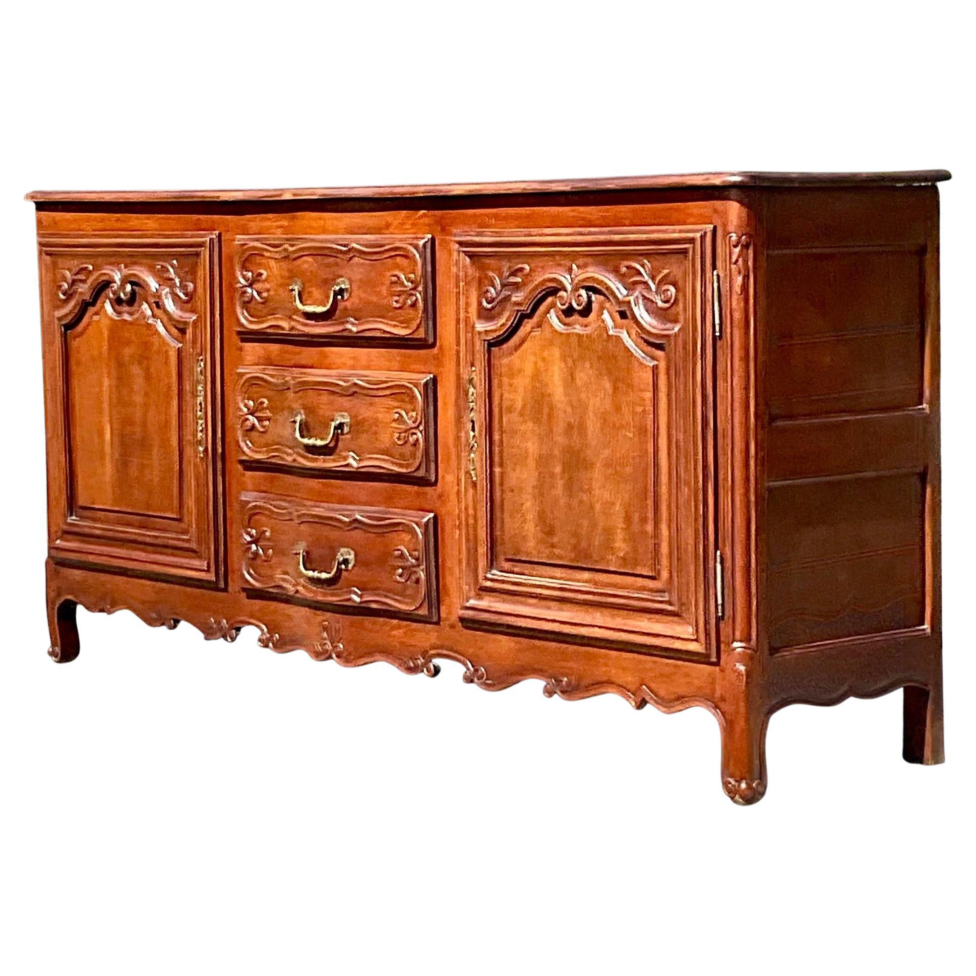 Vintage 19th Century Regency Hand Carved Credenza For Sale