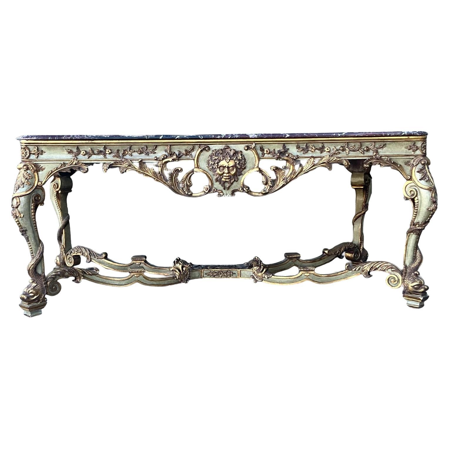 Vintage 19th Century Rococo Parcel Gilt Wood Console Table For Sale