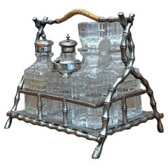 Vintage 19th Century Sheffield Bamboo Plate Cruet Set of 7