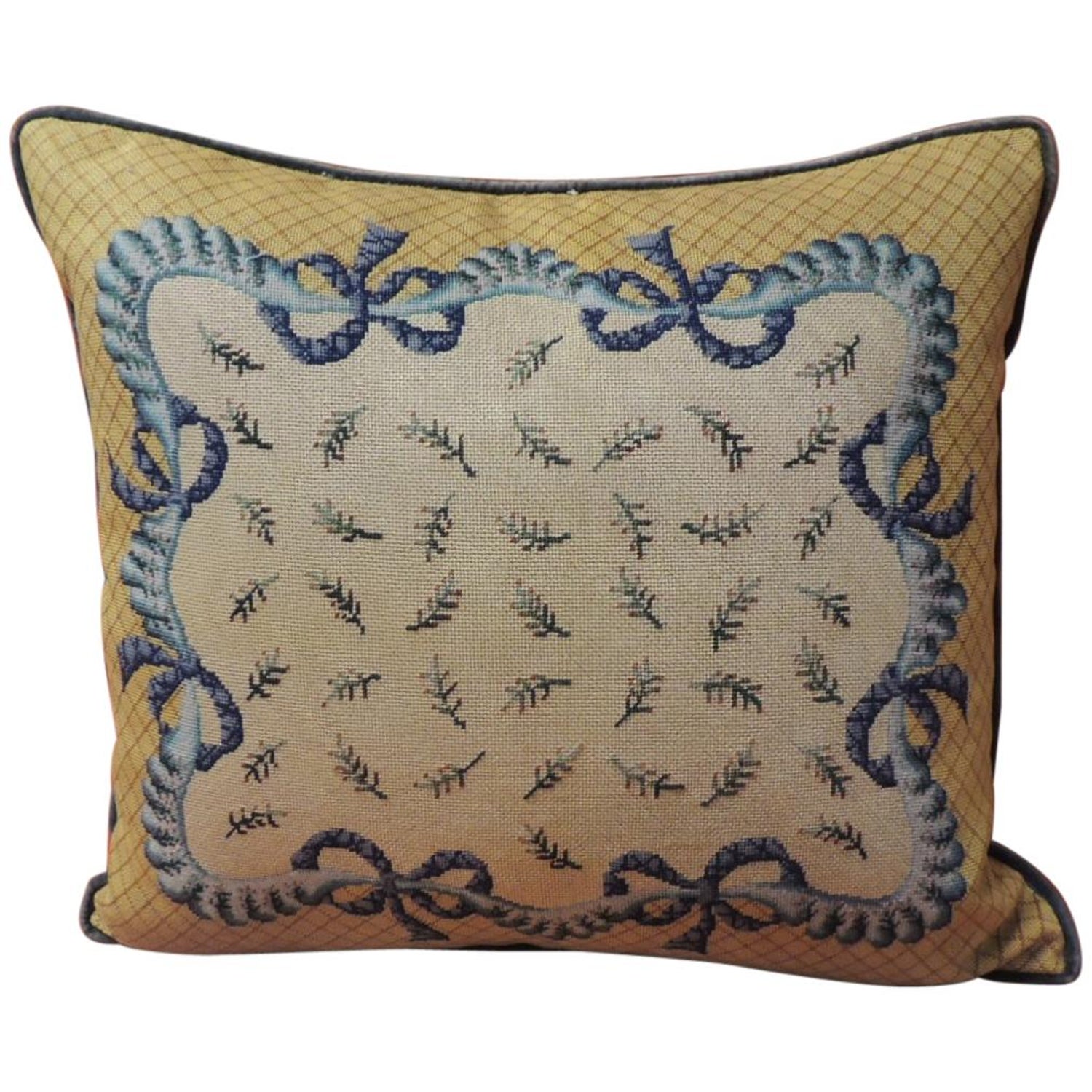 Vintage 19th Century Style Blue And Yellow Decorative Tapestry