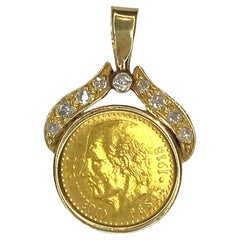 Vintage 2 1/2 Pesos Gold Coin and Diamond Pendant