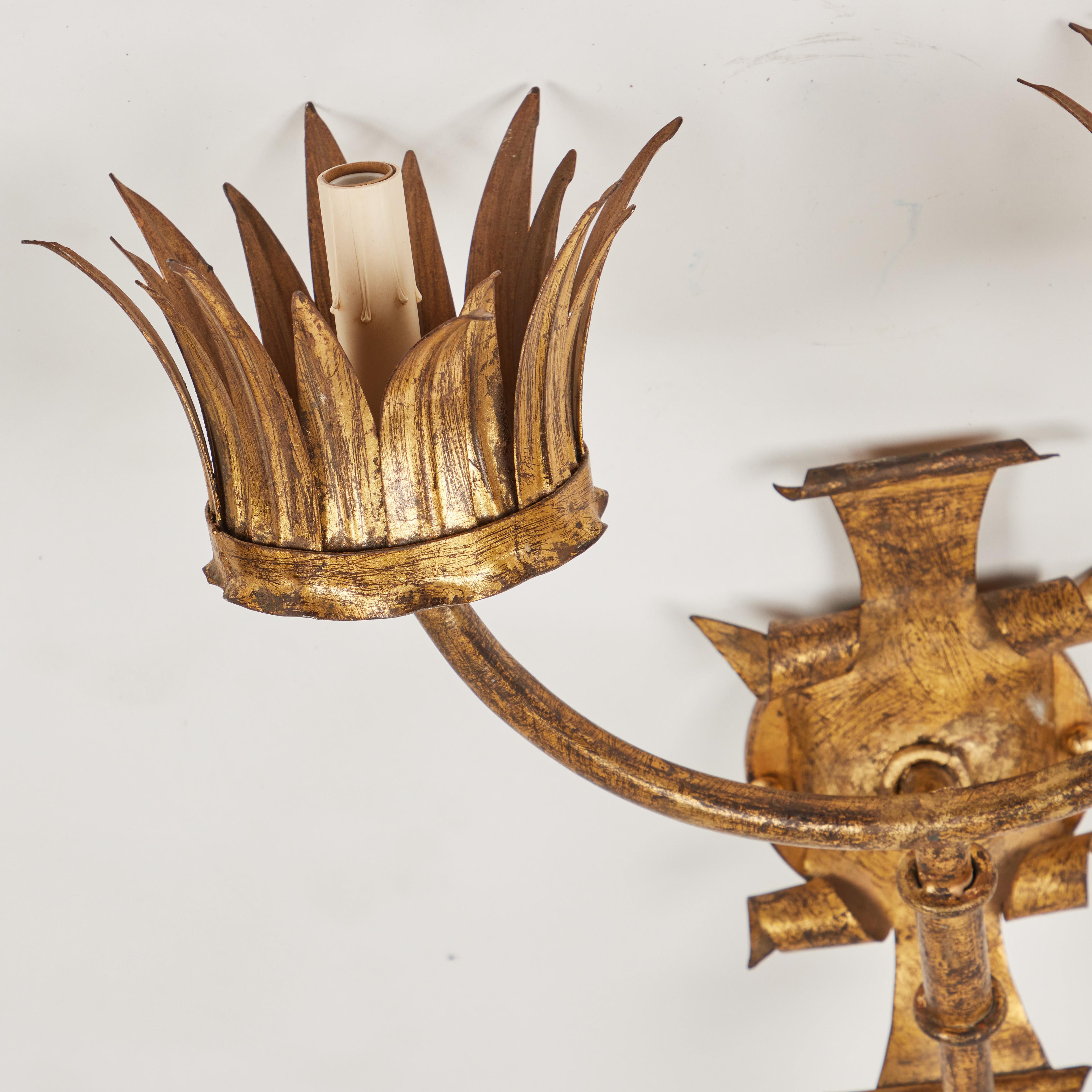 20th Century Vintage 2 Arm Sconce with Gold Leaf Finish For Sale