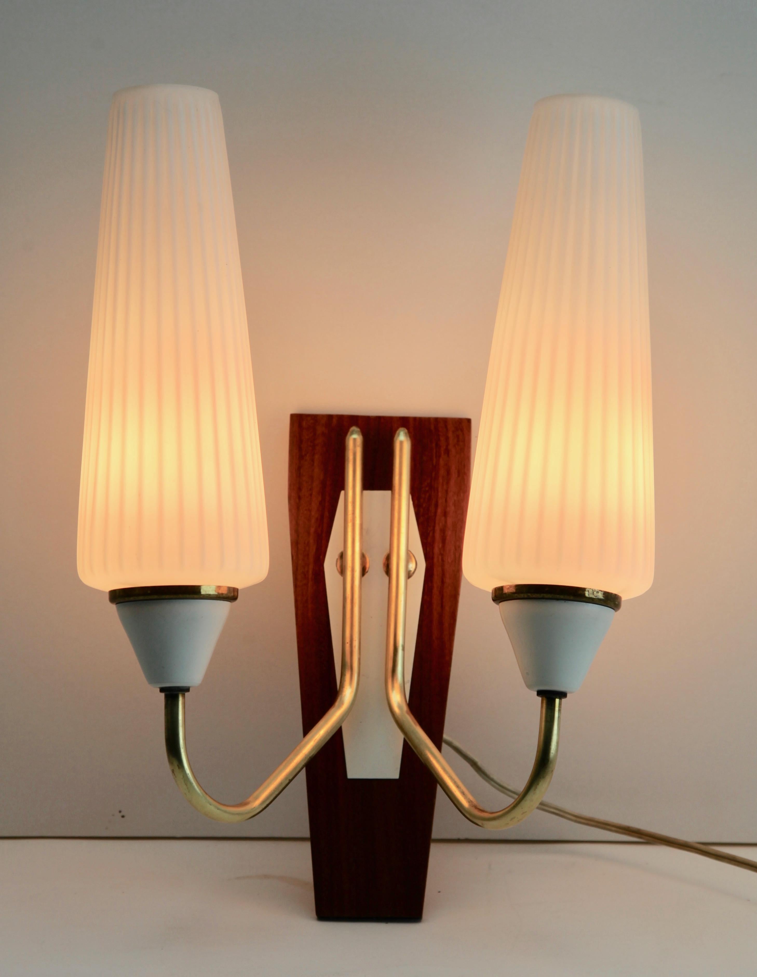 Mid-20th Century Vintage 2 Arms Wall Mount Lamp in the Style of Stilnovo, Italian, 1960s