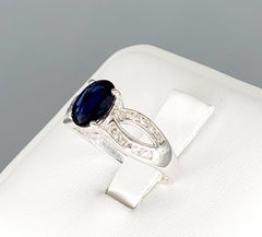 Vintage 2 Carat Blue Sapphire and Diamonds Engagement Ring 14 Karat White Gold