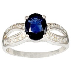 Bague de fiançailles vintage en or blanc 14 carats avec saphir bleu de 2 carats et diamants