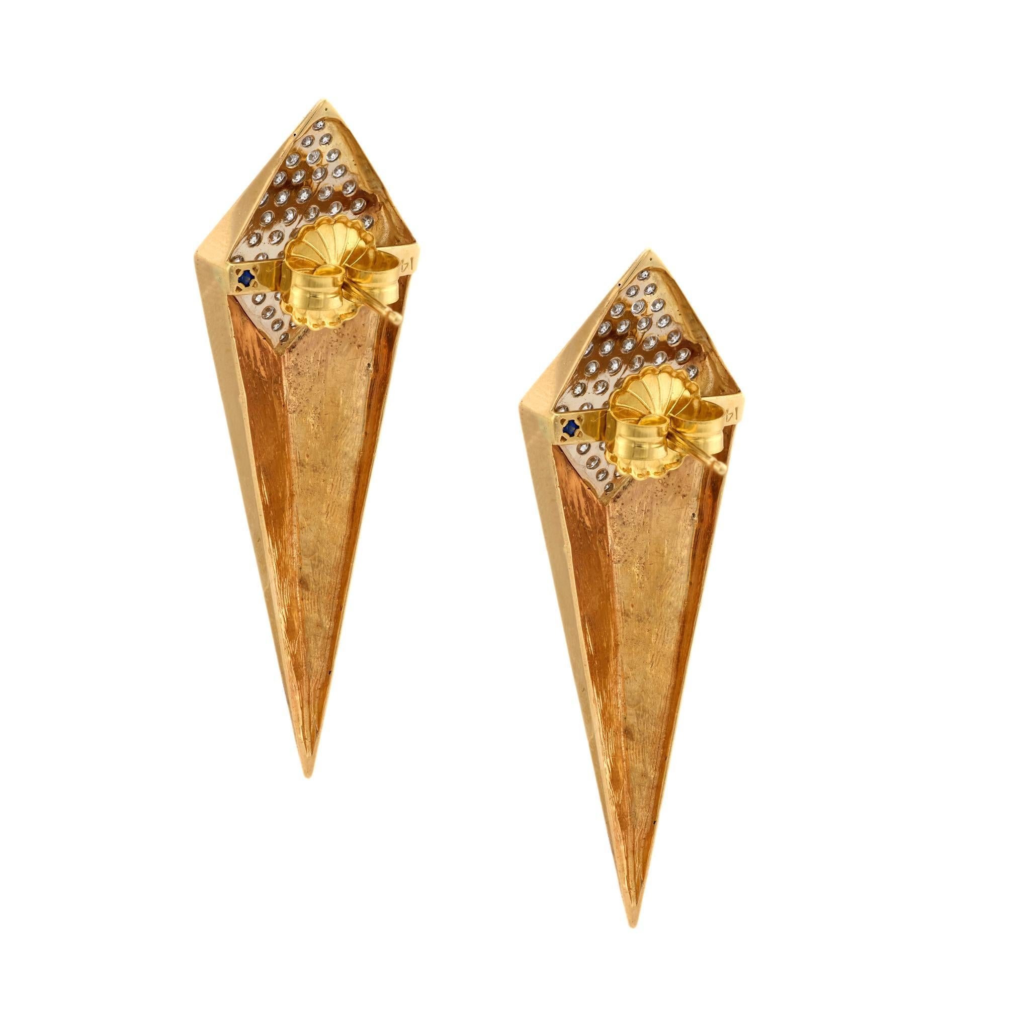 Vintage 2 Karat Diamant 14k Gelbgold Rautenform Ohrringe im Zustand „Gut“ im Angebot in Beverly Hills, CA