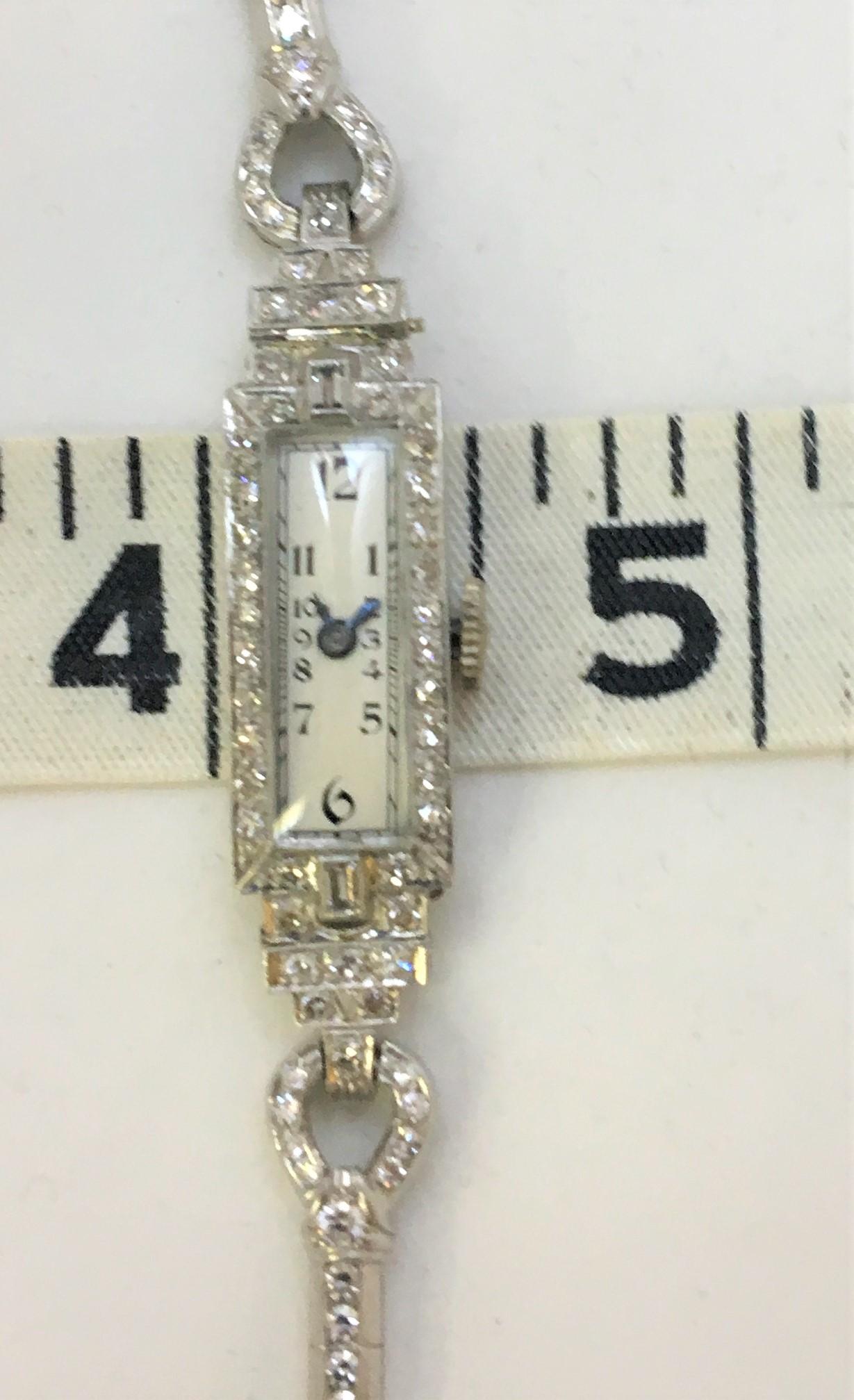 Vintage 2 Carat Diamond and Platinum Thin Watch In Good Condition For Sale In Cincinnati, OH