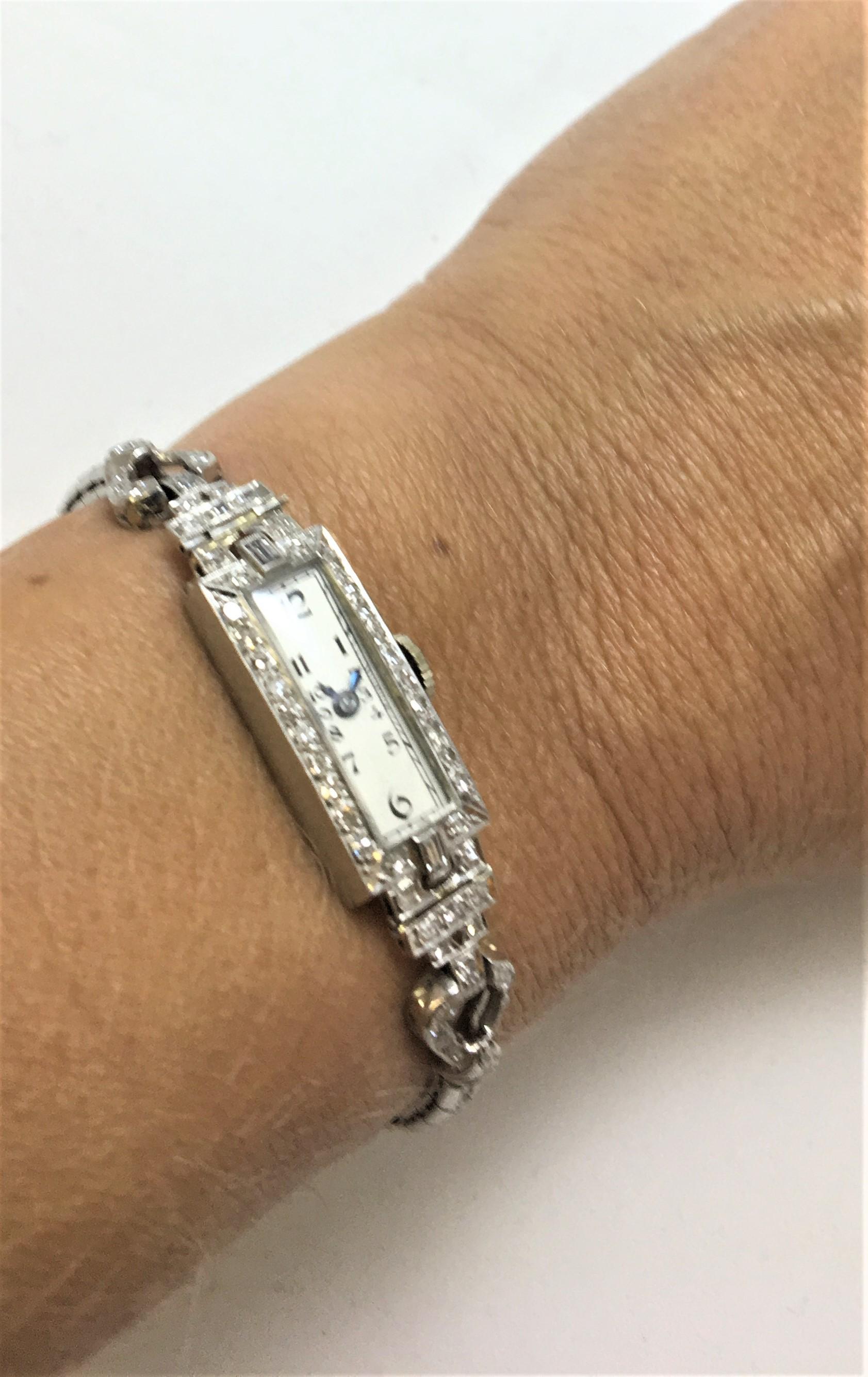 Women's or Men's Vintage 2 Carat Diamond and Platinum Thin Watch For Sale