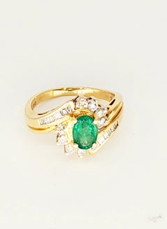 Vintage 2 Carat Emerald and Diamond Cluster Cocktail Ring 14 Karat