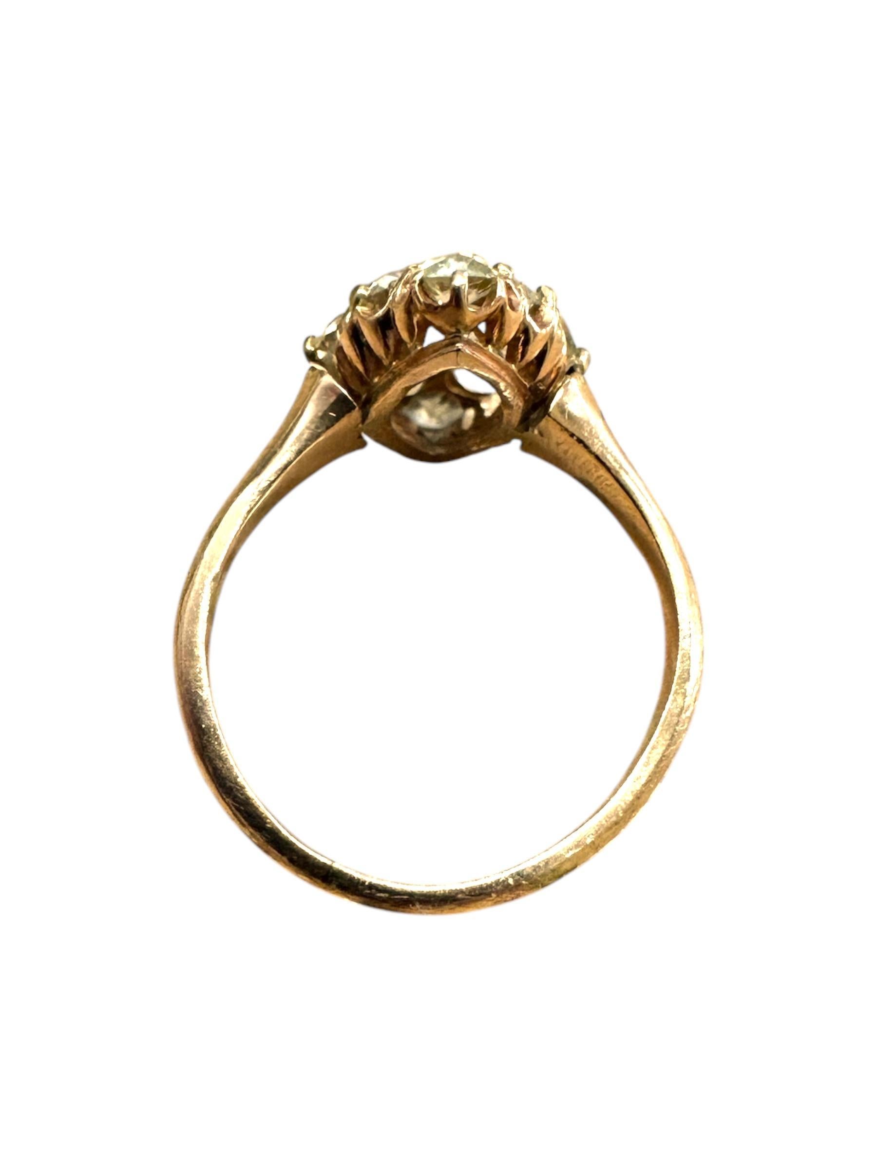 Vintage 2 Carat Old Mine Cut Cluster Navette Style Ring Rose Gold For Sale 6