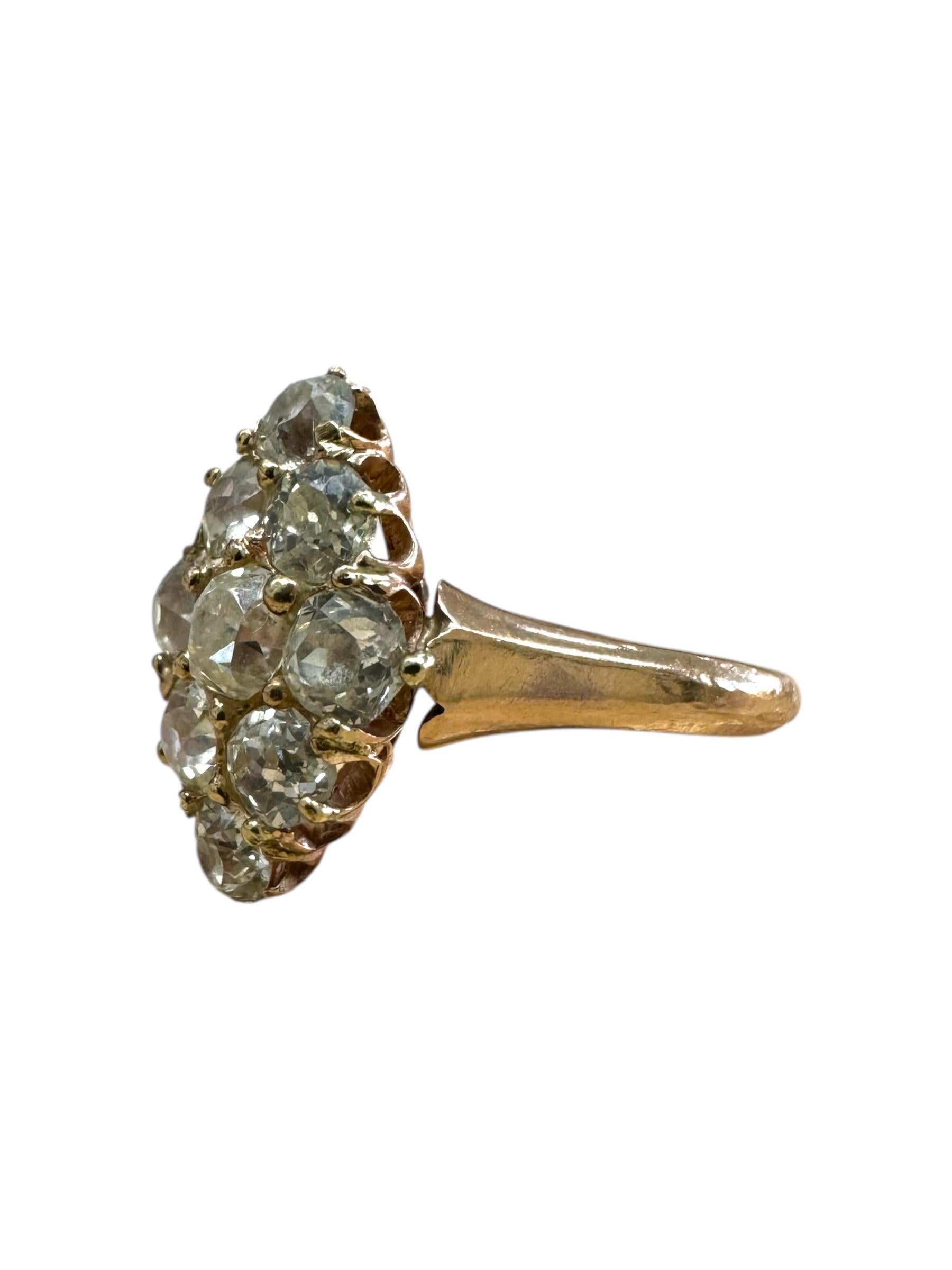 Vintage 2 Carat Old Mine Cut Cluster Navette Style Ring Rose Gold For Sale 3