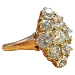 Vintage 2 Carat Old Mine Cut Cluster Navette Style Ring Rose Gold