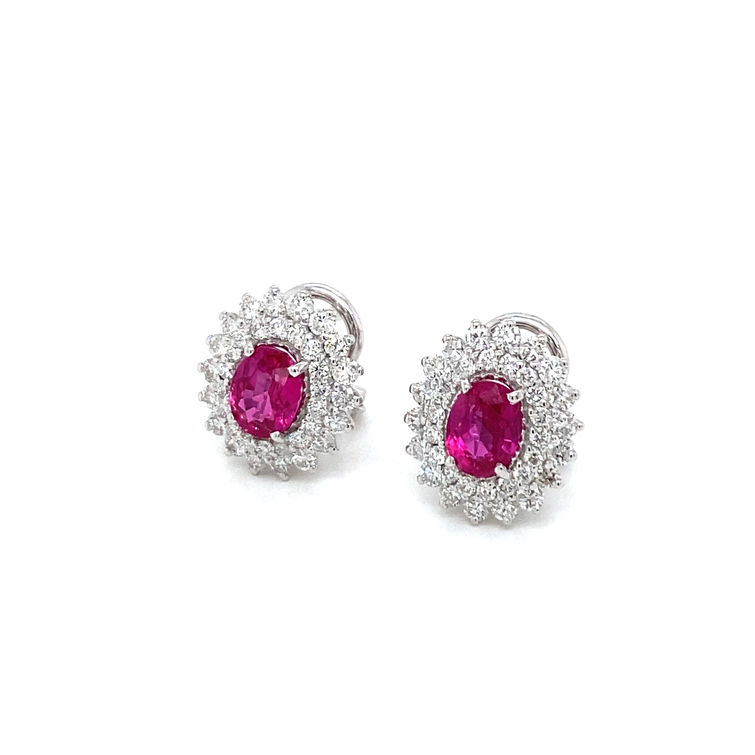 Vintage 2 Carat Ruby Diamond Gold Cluster Stud Earrings For Sale at ...