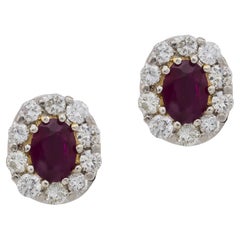 Vintage 2 carat ruby diamond platinum cluster earrings