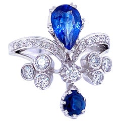 Vintage 2 Carat Sapphire Diamond Cocktail Ring