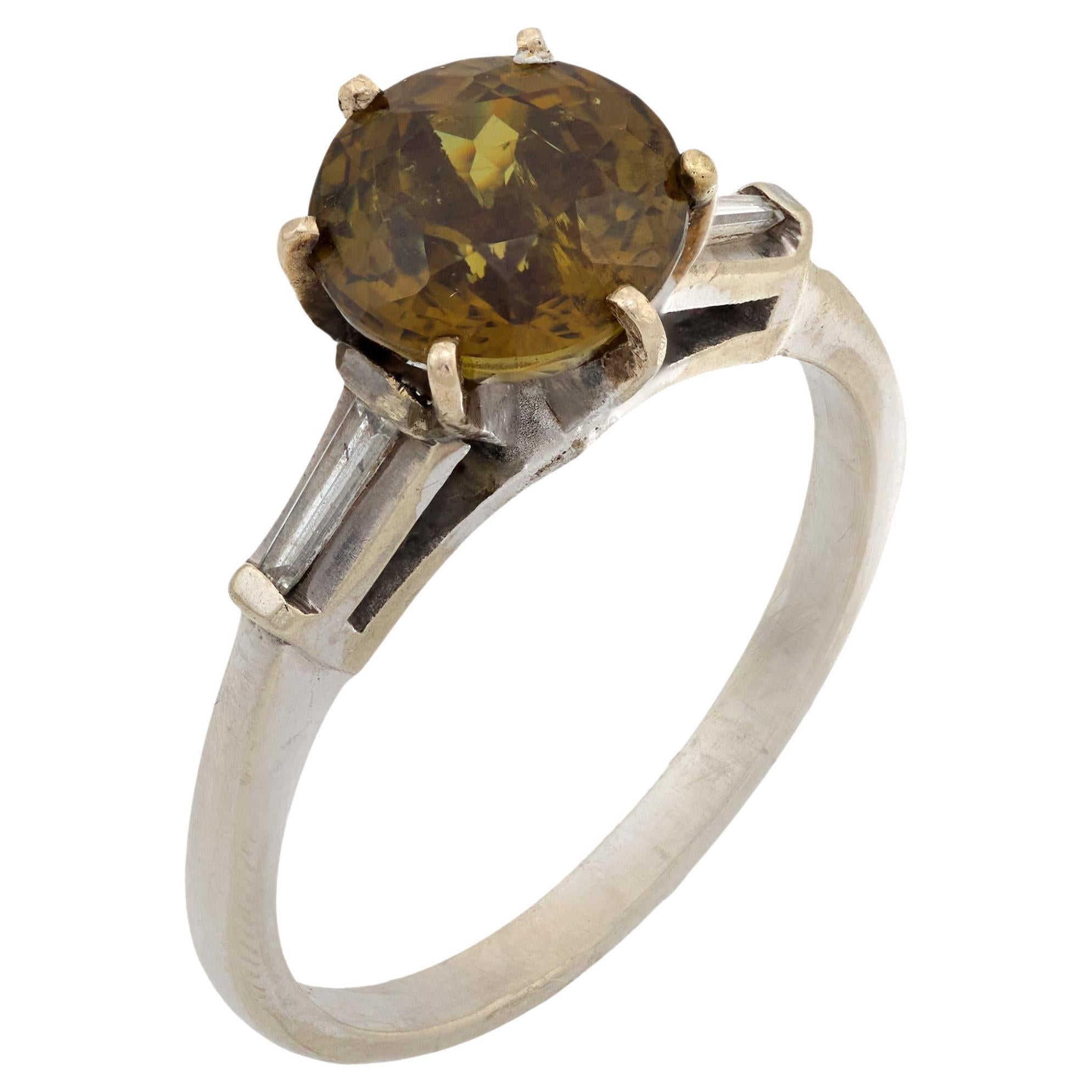 Vintage 2 carat sphene diamond 14k white gold ring For Sale