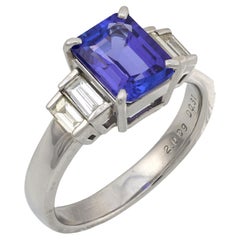 Anillo vintage de platino con diamante tanzanita de 2 quilates