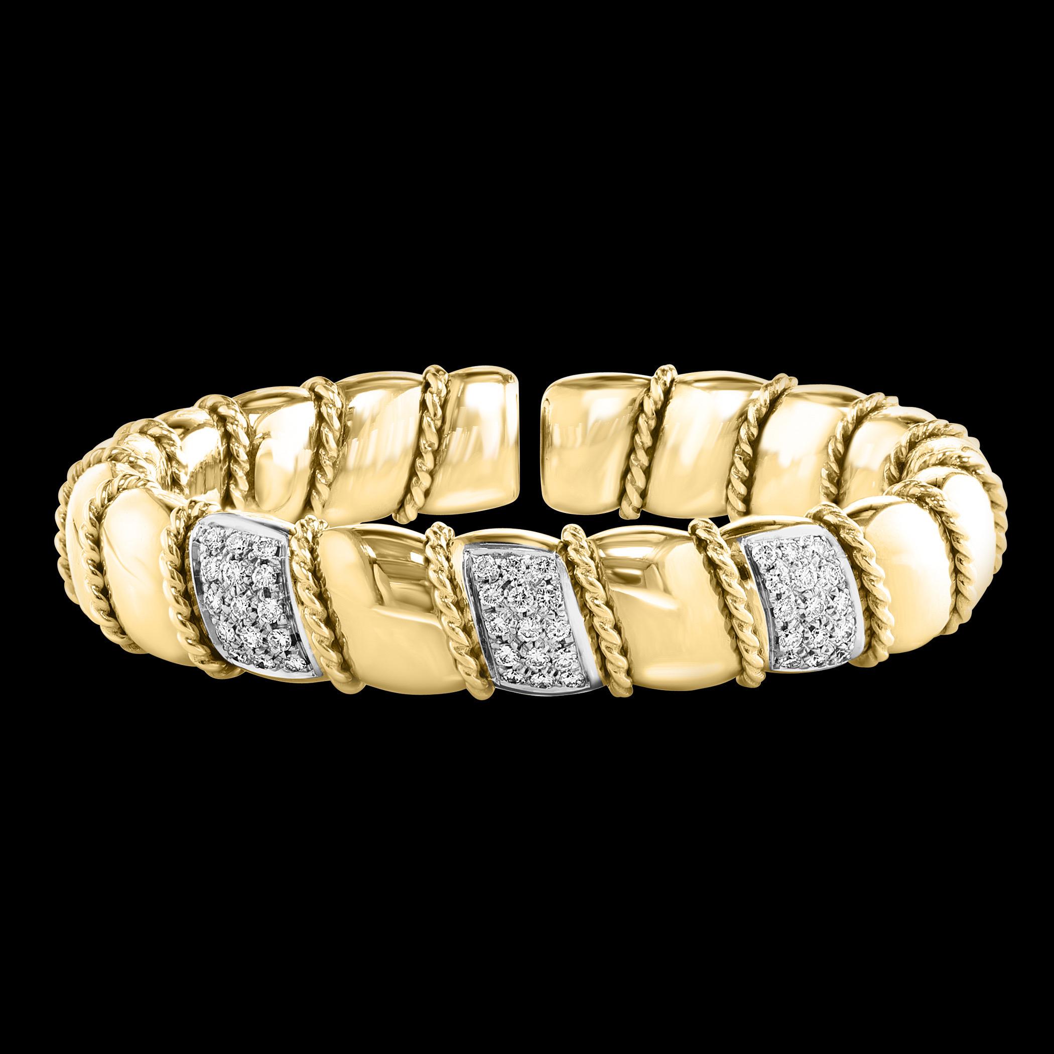Vintage 2 Carats Diamond Cuff Bangle Bracelet 18 Karat Solid Yellow Gold 75 Gram en vente 6