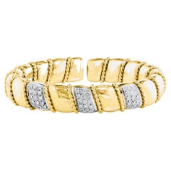 Vintage 2 Carats Diamond Cuff Bangle Bracelet 18 Karat Solid Yellow Gold 75 Gram